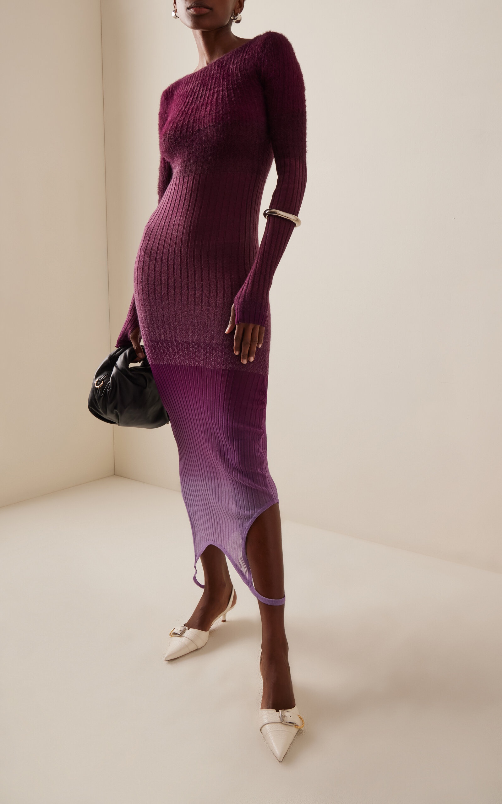 Garter-Detailed Ombré-Knit Midi Dress purple - 2