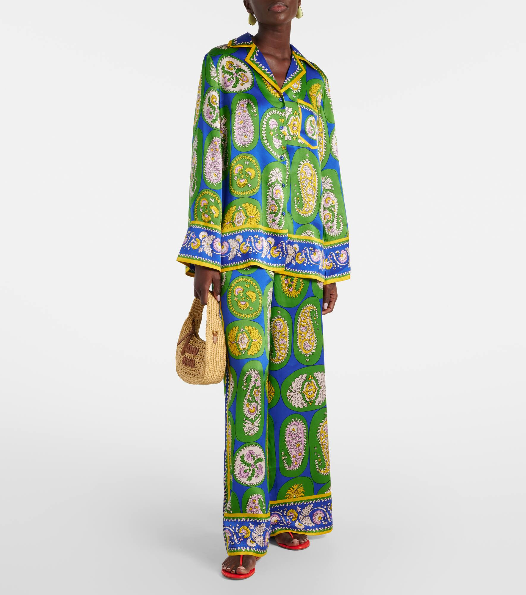 Printed silk satin wide-leg pants - 2