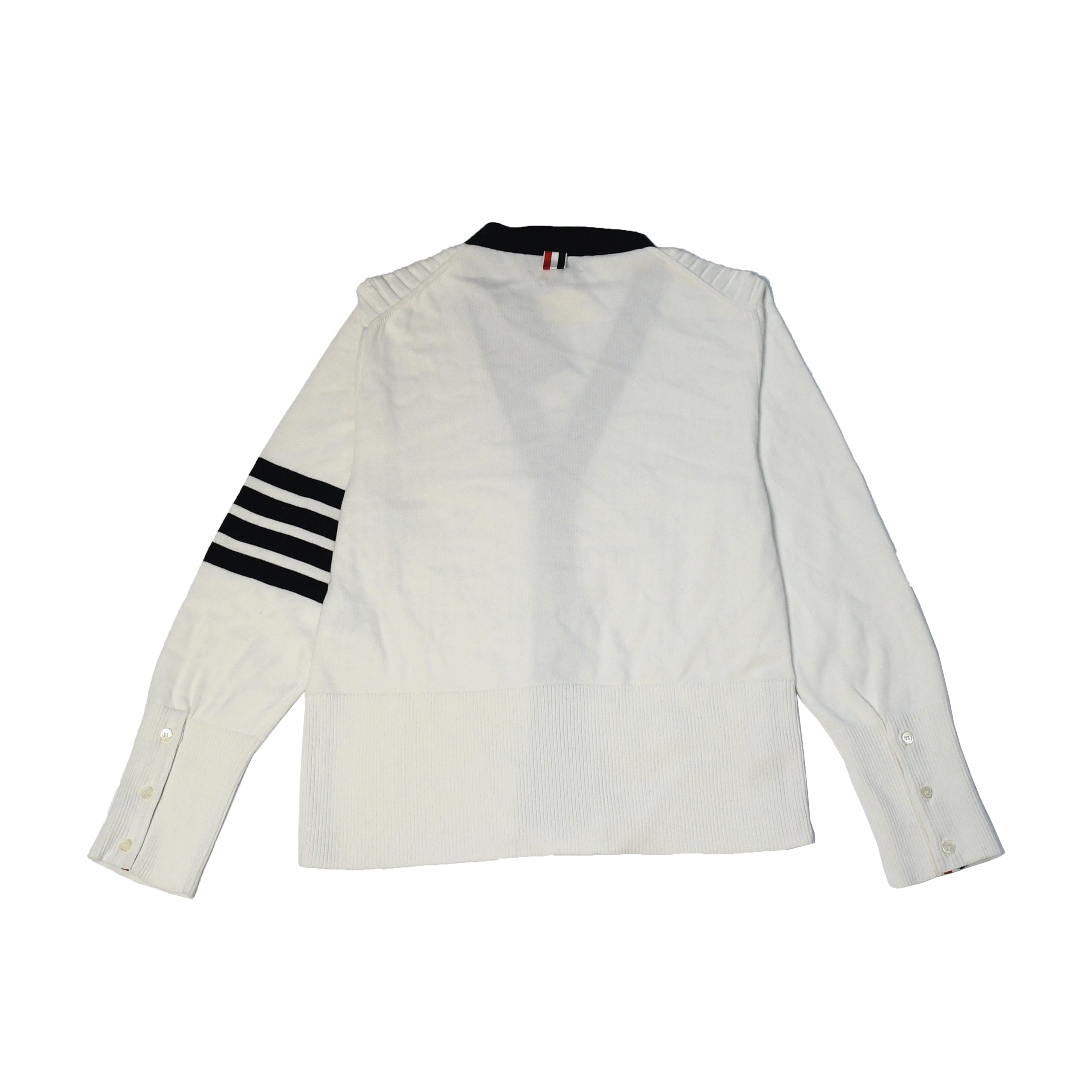 Thom Browne 4-Bar Stripe V-Neck Cardigan White - 2