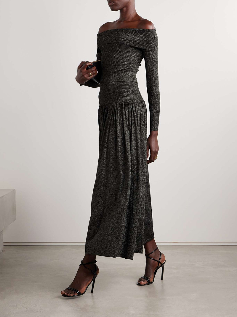 Zimmermann Crush gathered metallic stretch-knit midi skirt Black outlook