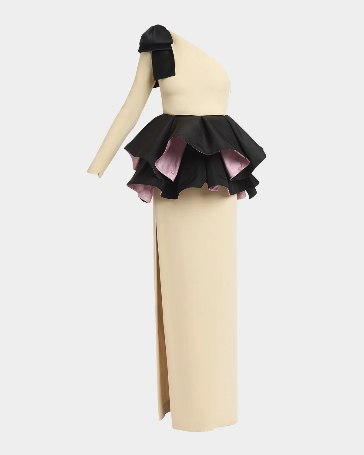 One-Shoulder Peplum Column Gown - 1