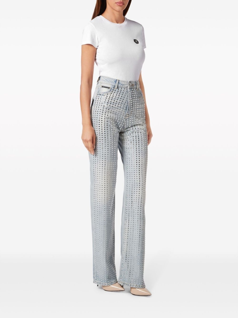 crystal-embellishment pinstripe jeans - 2