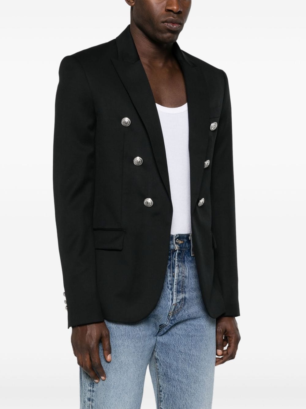 embossed-button wool blazer - 3