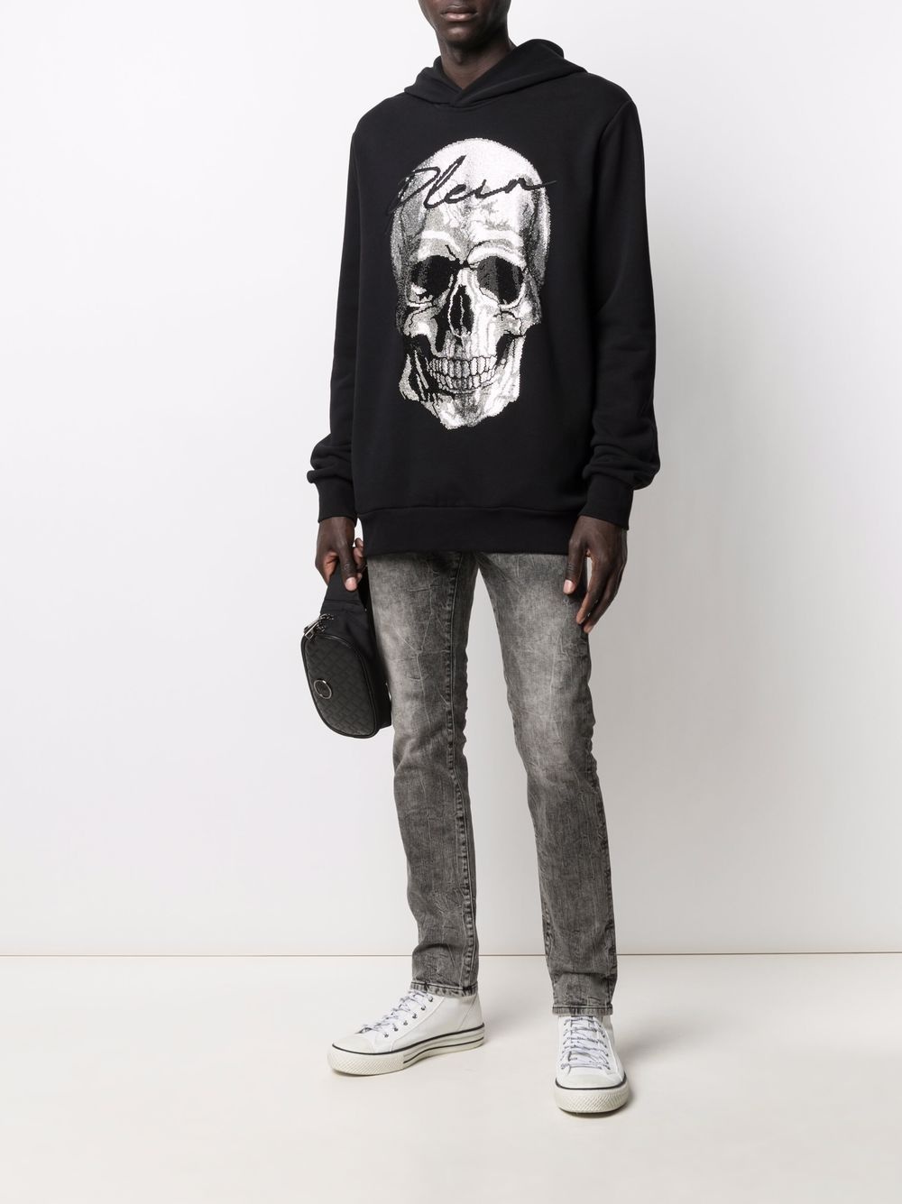 crystal-embellished skull hoodie - 2