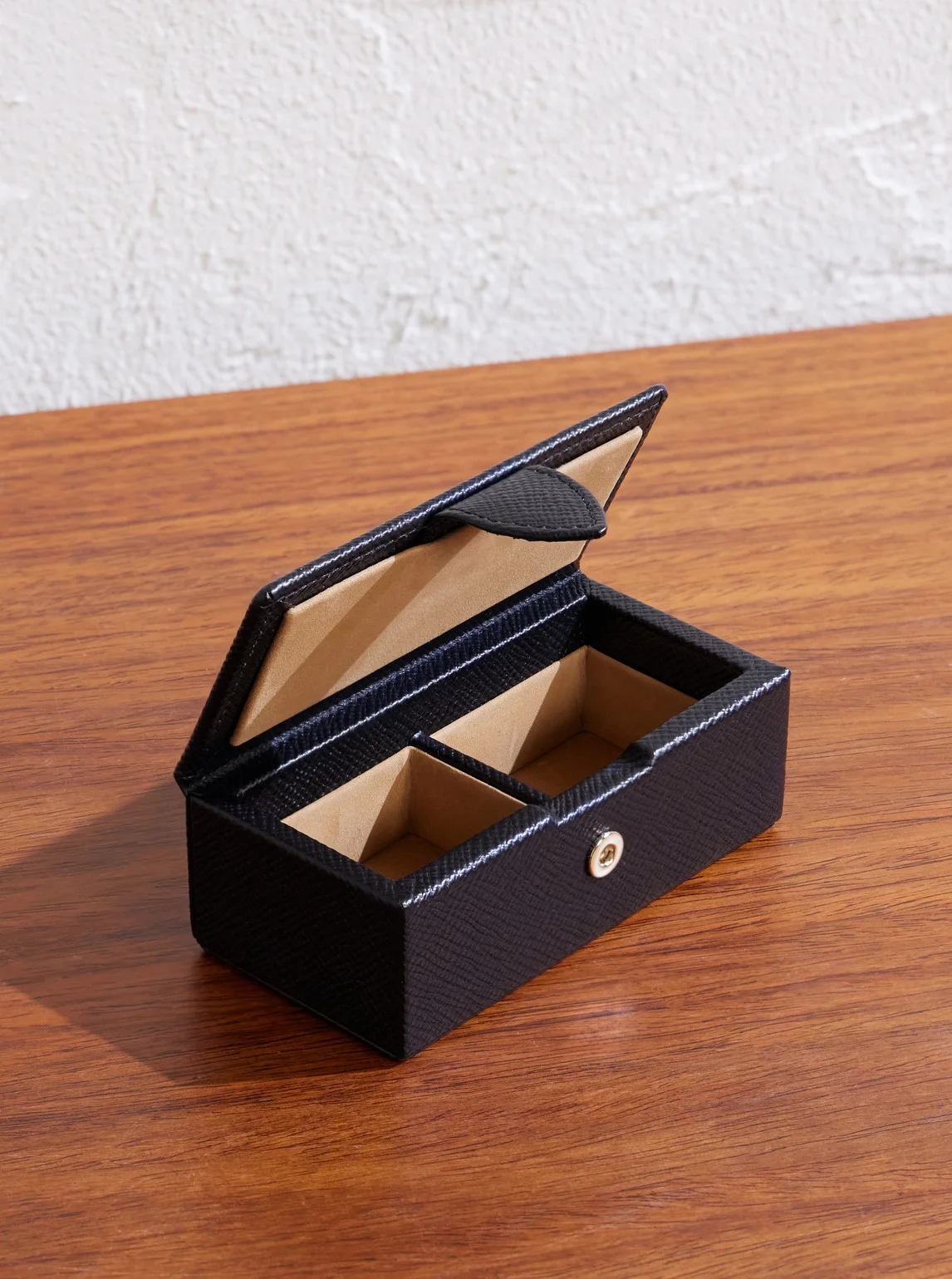 Panama Cross-Grain Leather Cufflink Box - 1