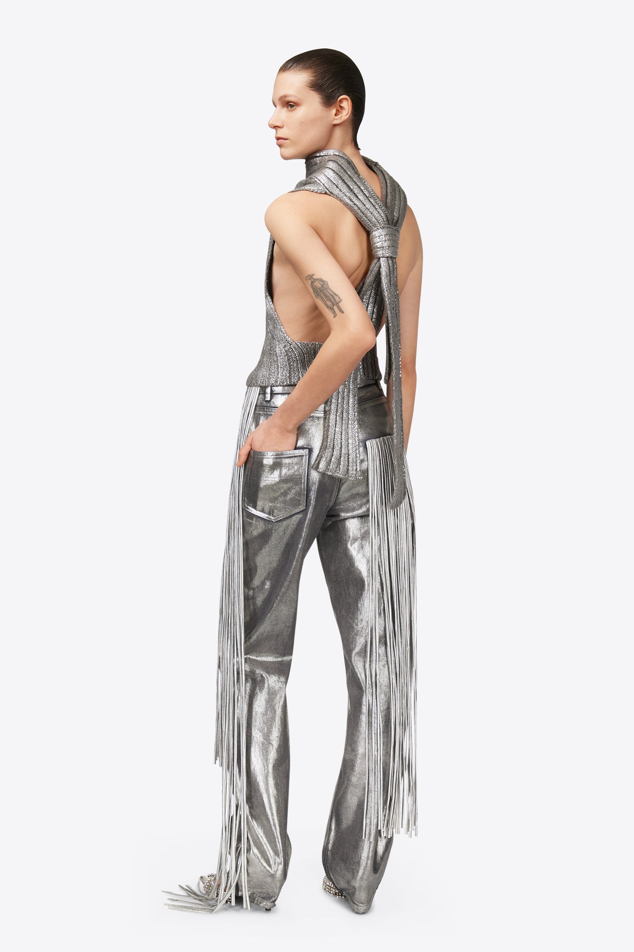 METALLIC FRINGE STRAIGHT LEG JEAN - 6