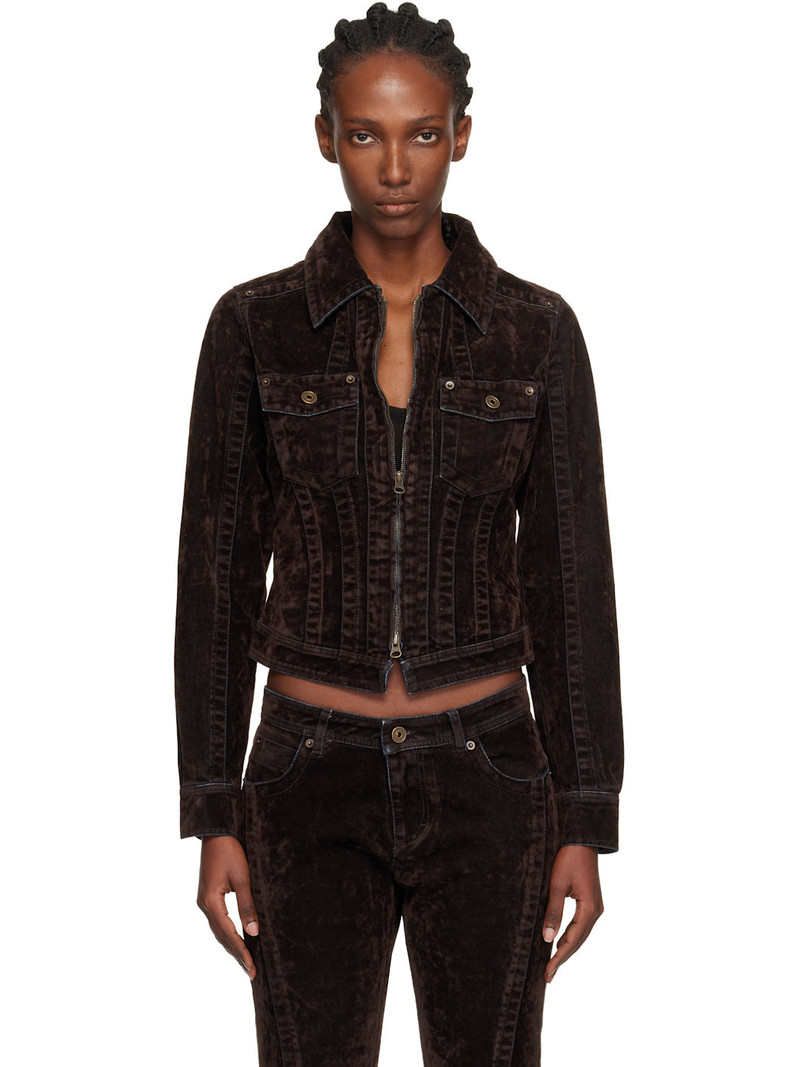 Brown Flock Denim Jacket 1
