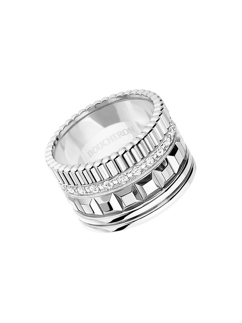Quatre 두 배 백색 판 큰 18ct 백색 금, 백색 hyceram 및 0.52ct 둥근 물결 모양 커트 diam - 1