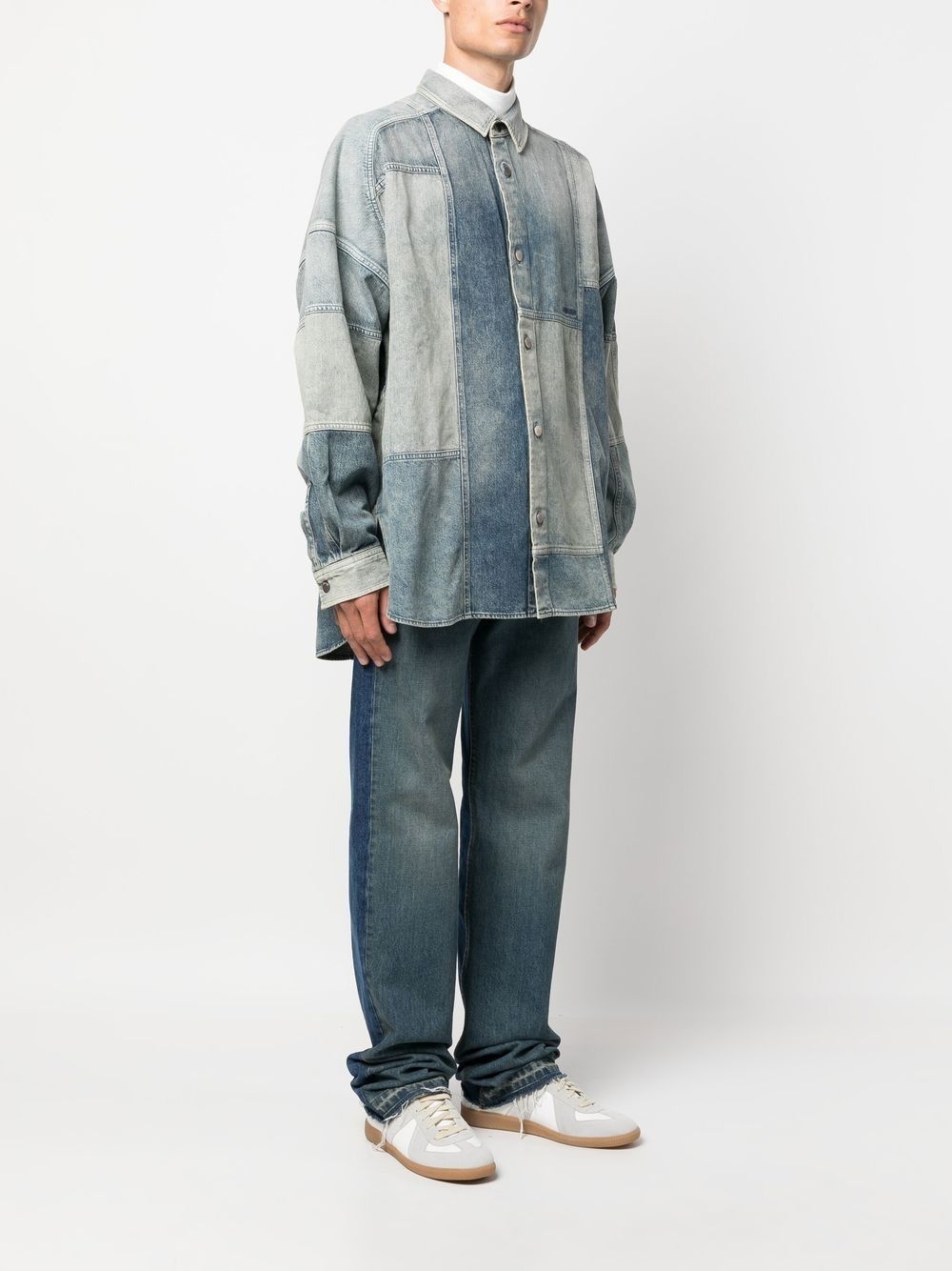 patchwork denim shirt - 3