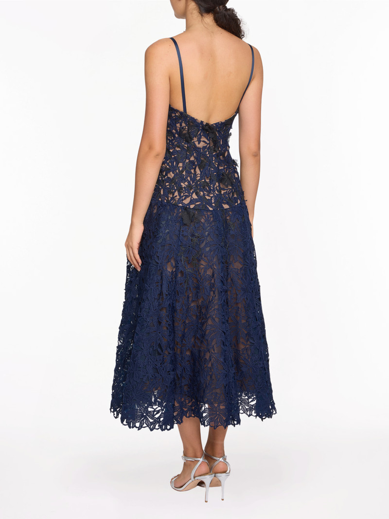 Marchesa LACE GUIPURE A-LINE MIDI DRESS outlook