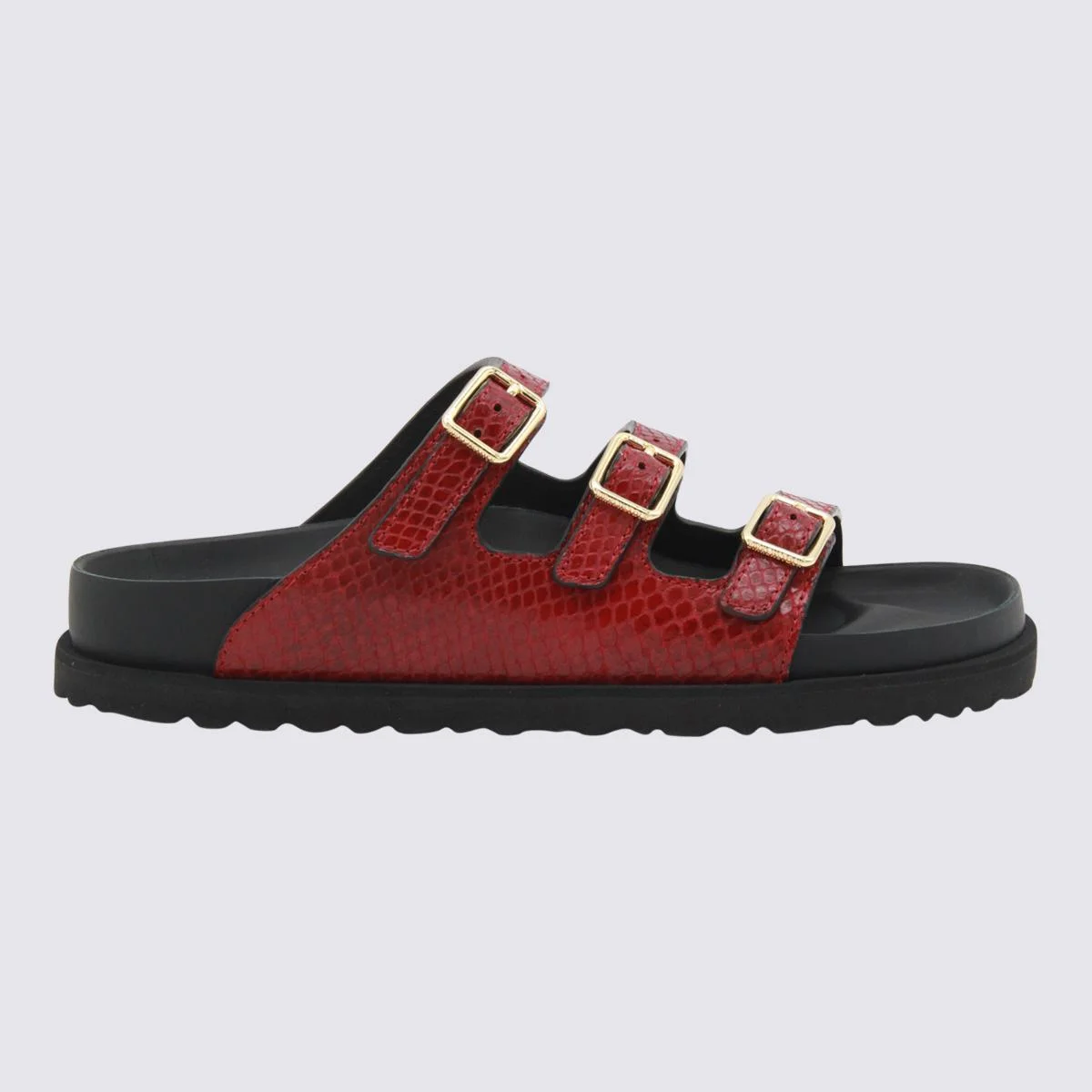 Birkenstock Red And Black Leather Florida Snake Sandals - 1