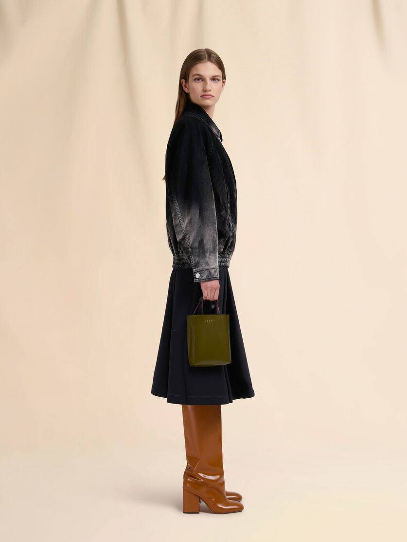 DEEP GREEN BROWN AND BLACK LEATHER MUSEO NANO BAG - 2