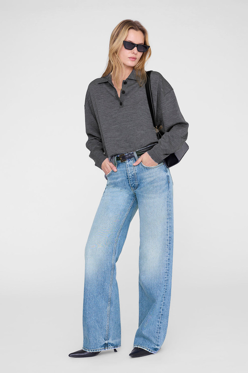 ANINE BING Lee Polo Sweater - Medium Heather Grey outlook