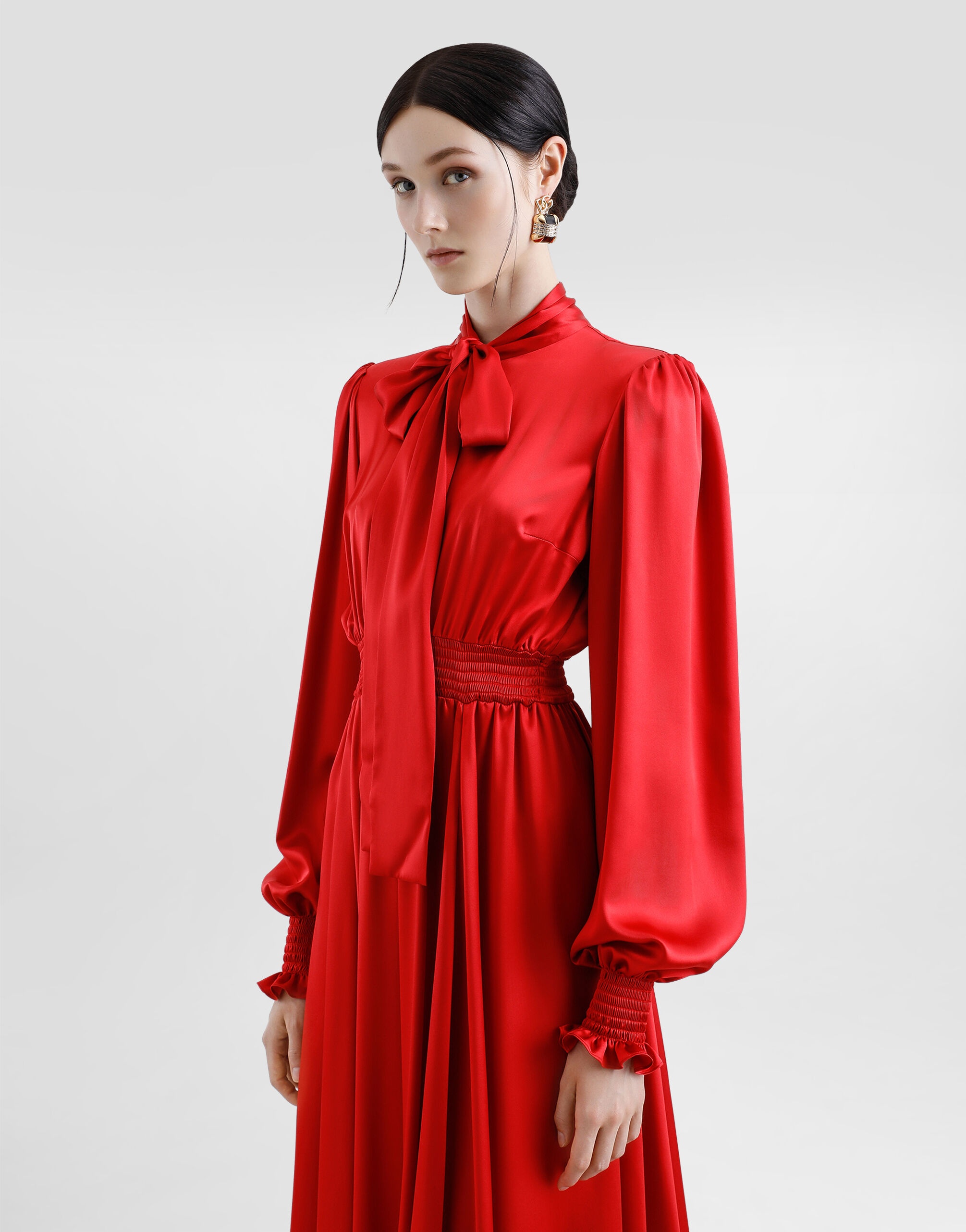 Silk satin shirt dress with pussy-bow - 4