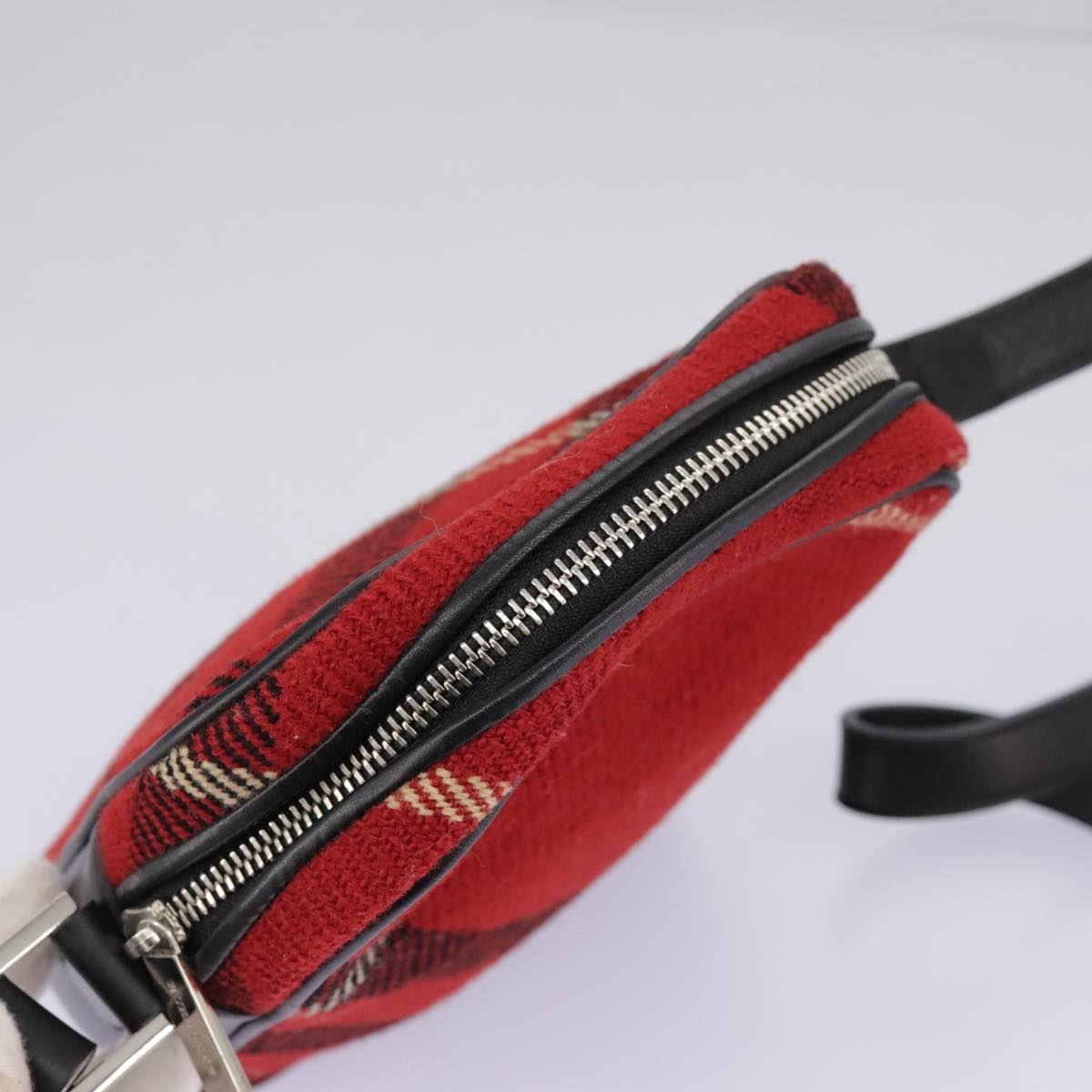 Burberry Nova Check Shoulder Bag Wool Red Silver - 6
