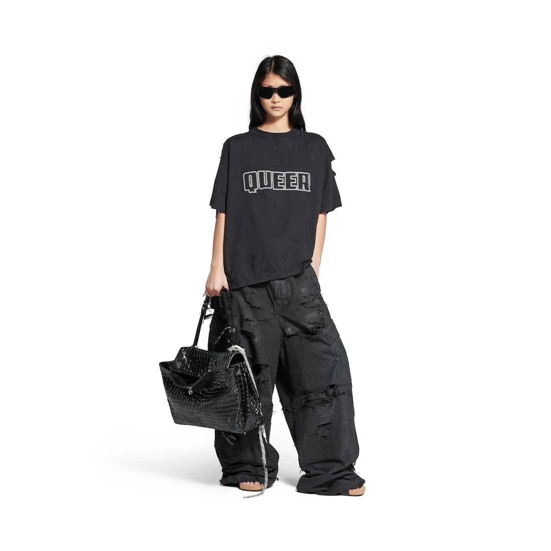 Queer Typo Boxy T-shirt in Black Faded - 4