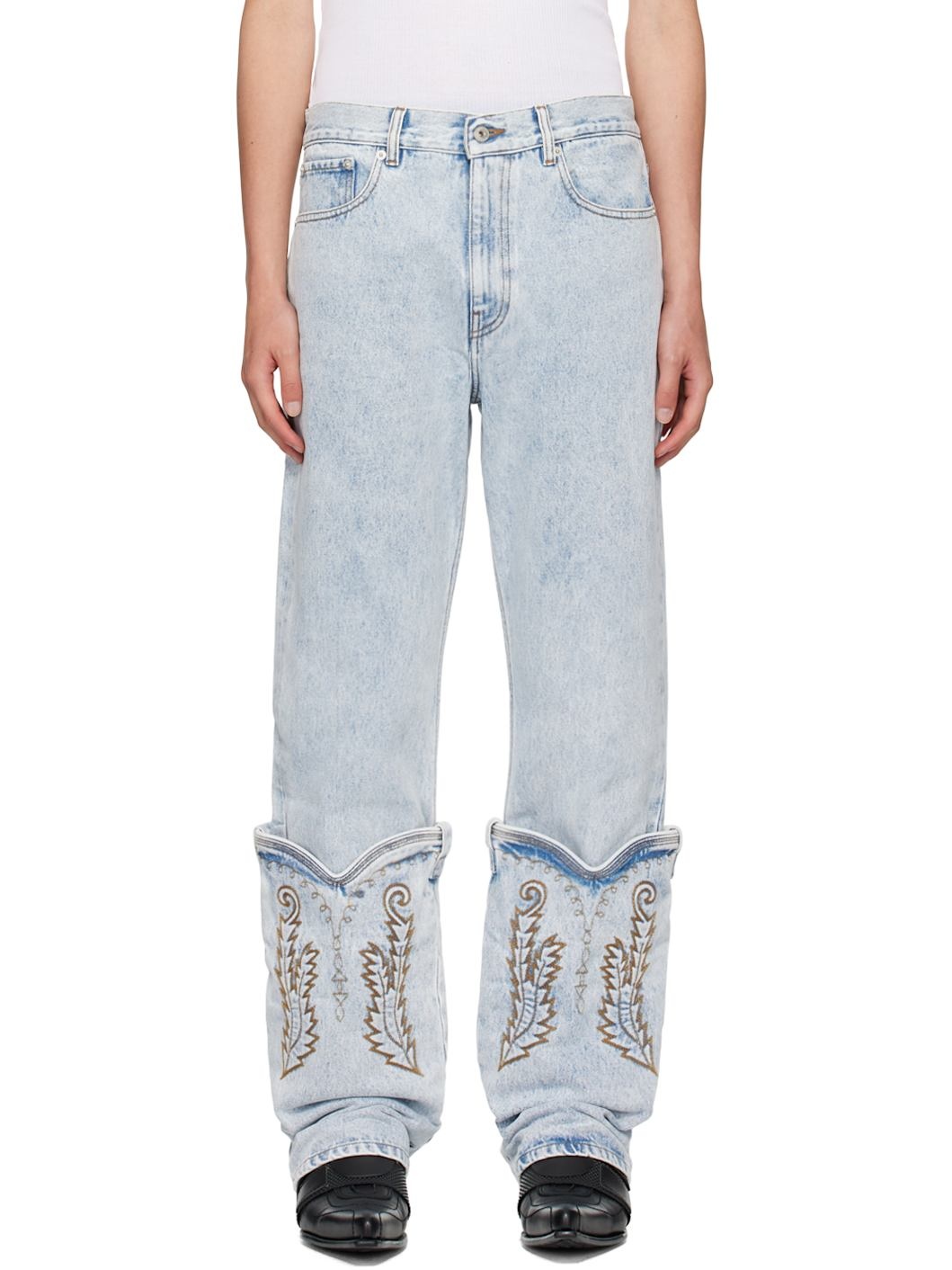 SSENSE Exclusive Blue Cowboy Cuff Jeans - 1
