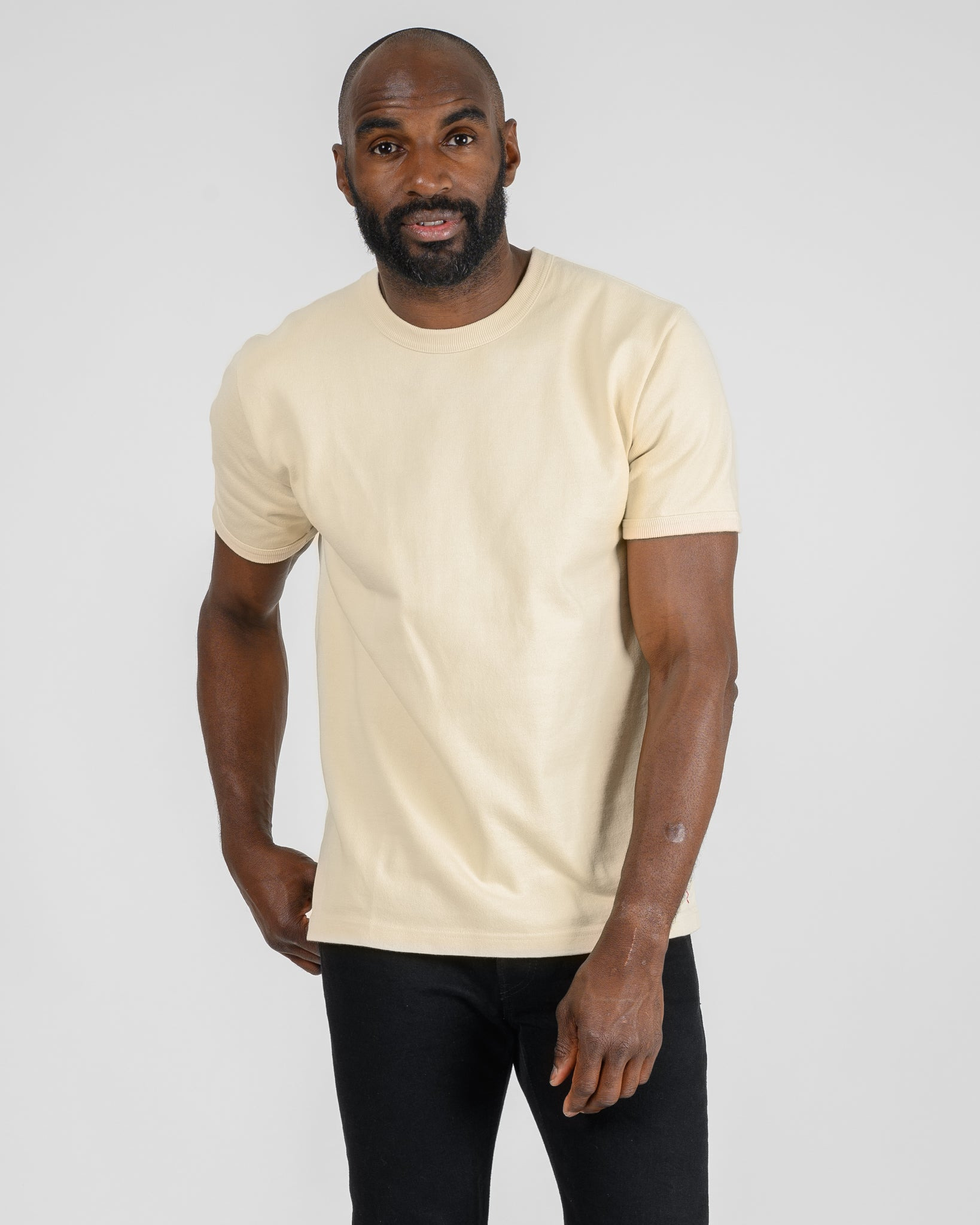 IHT-1600-CRM 11oz Cotton Knit Crew Neck T-Shirt - Cream - 2