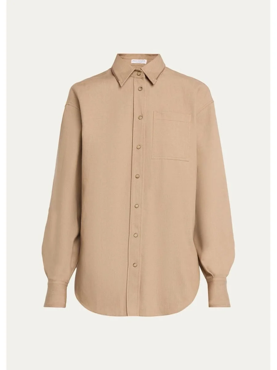 Sparkle Monili Twill Button-Down Shirt - 1