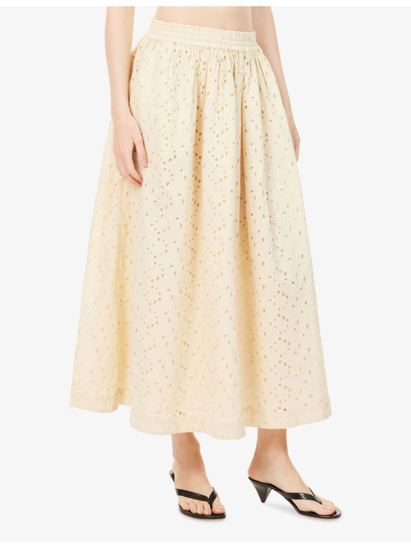 Dagny Embroidered Floral Print Cotton Midi Skirt 3