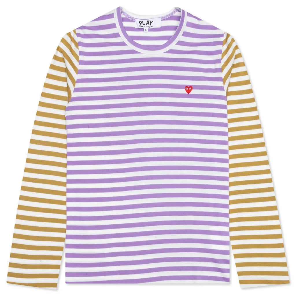 WOMEN'S BI-COLOR STRIPE T-SHIRT - PURPLE/OLIVE - 1