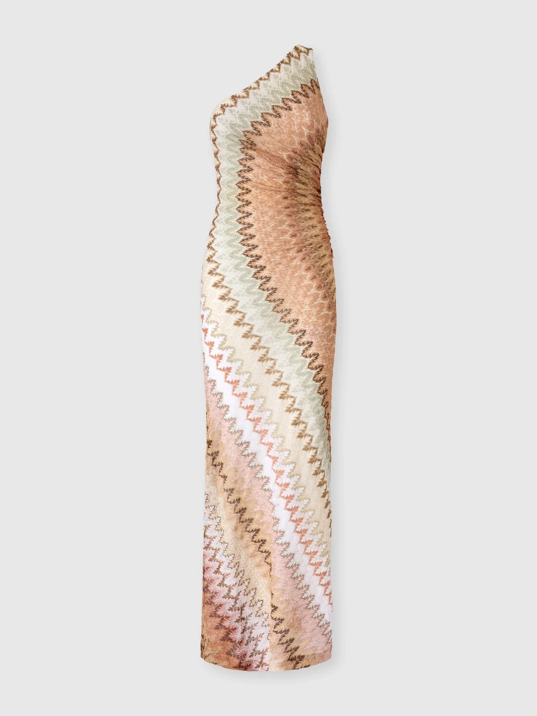 One-shoulder long dress in chevron lamé viscose - 1