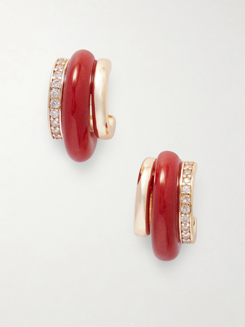 The Stone Huggie Gold-tone, Carnelian And Crystal Hoop Earrings 1