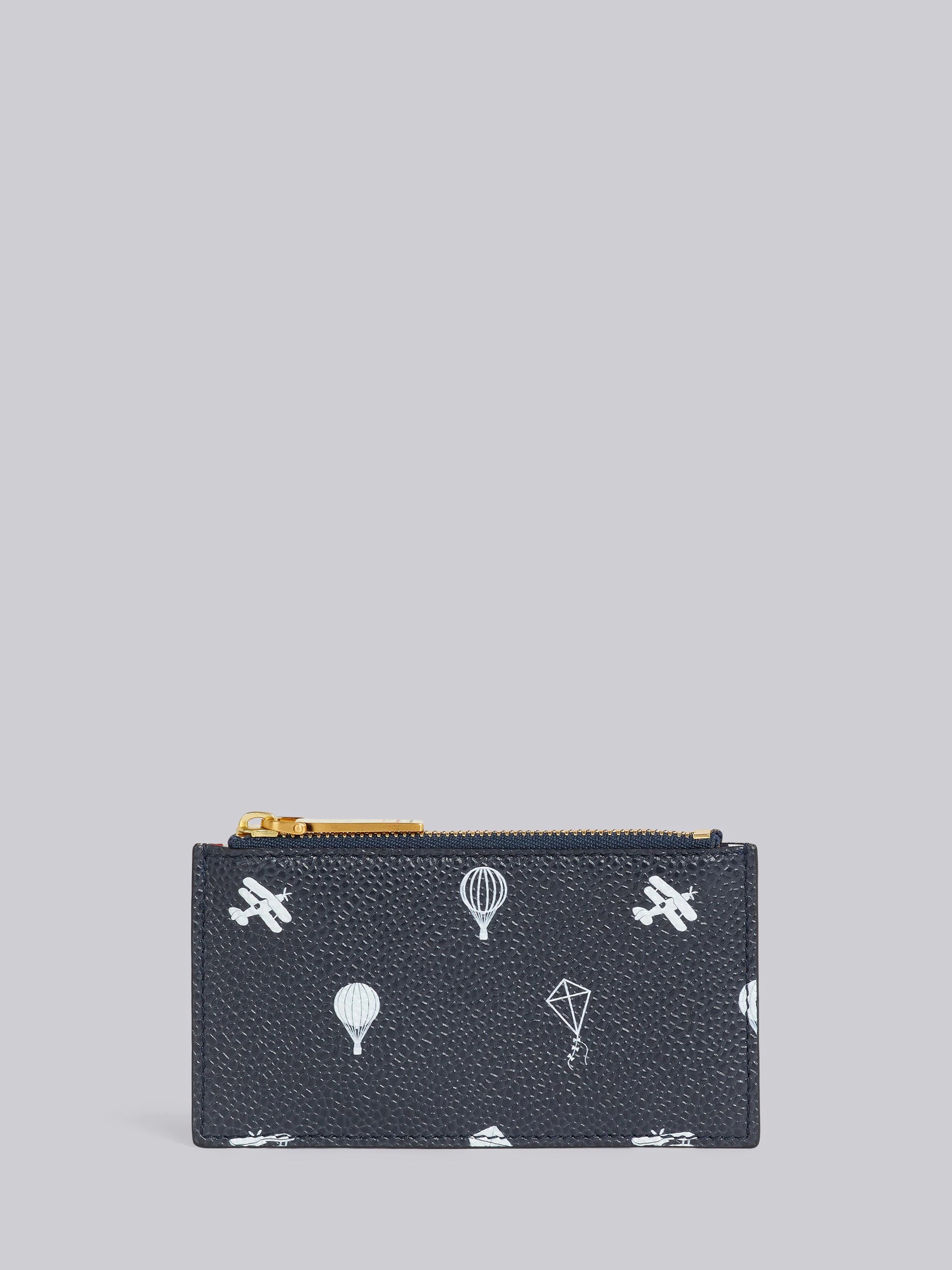 Navy Pebble Grain Leather 3d Kite Half Drop Zippered Card Wallet - 1