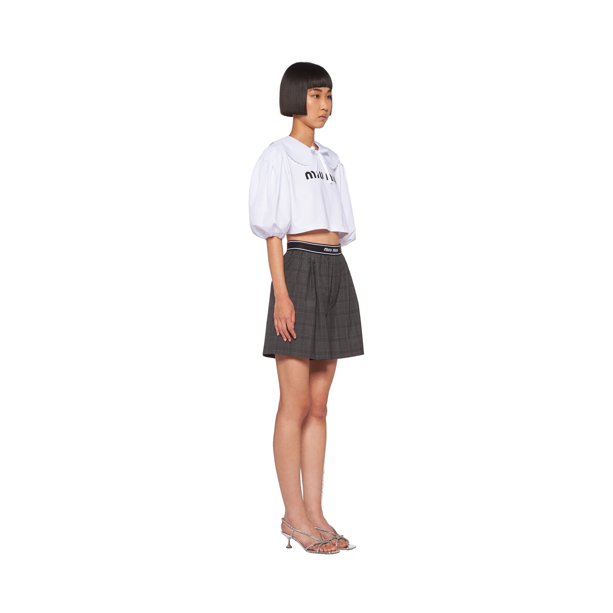 Cropped blouse with printed logo - 3