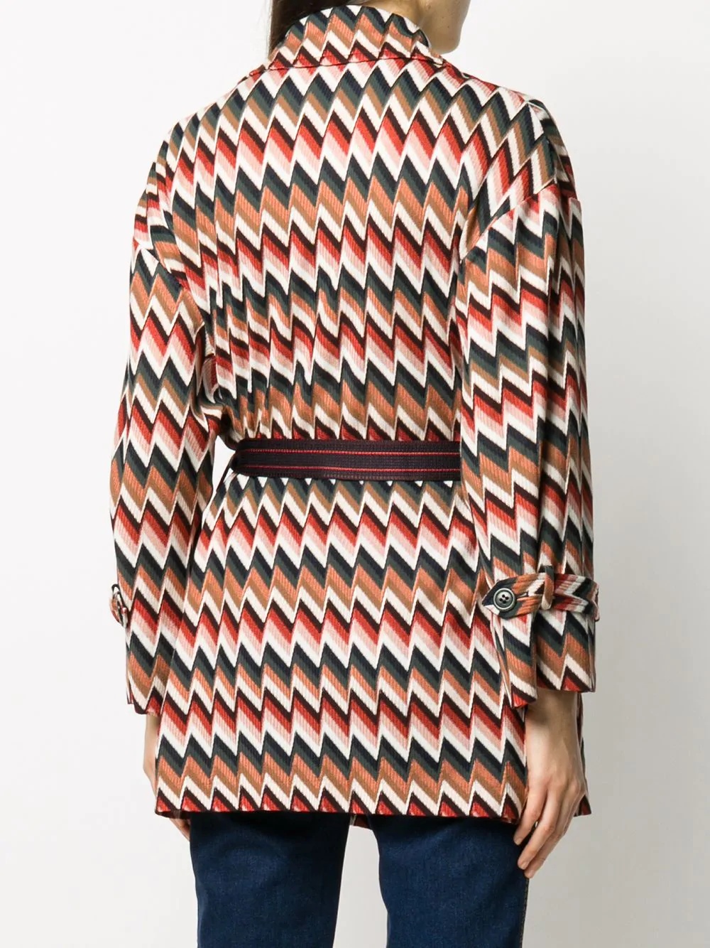 zigzag-print tie waist cardi-coat - 4