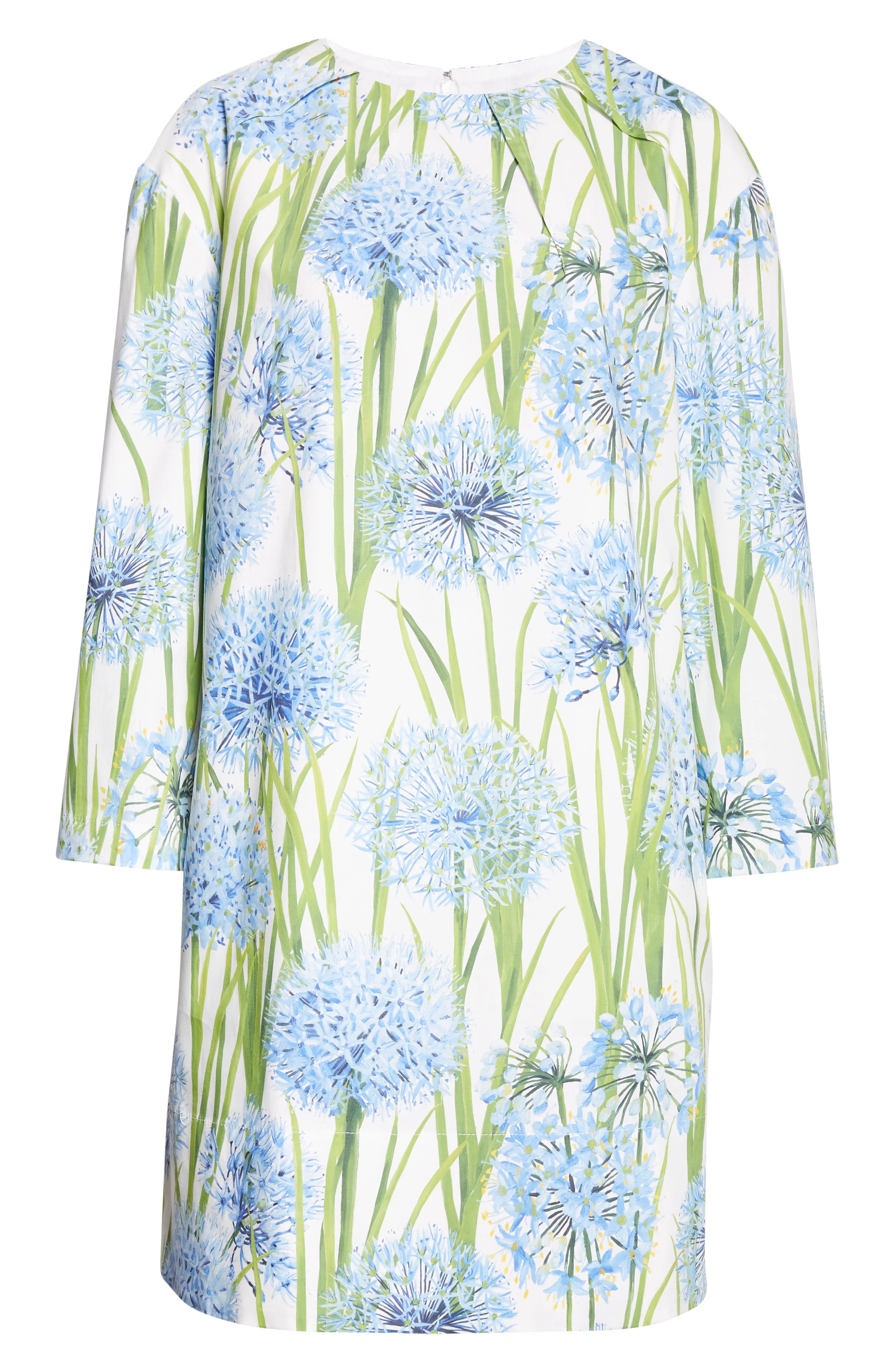 Oscar de la Renta Allium Long Sleeve Stretch Cotton Poplin Minidress in Blue/White at Nordstrom - 1