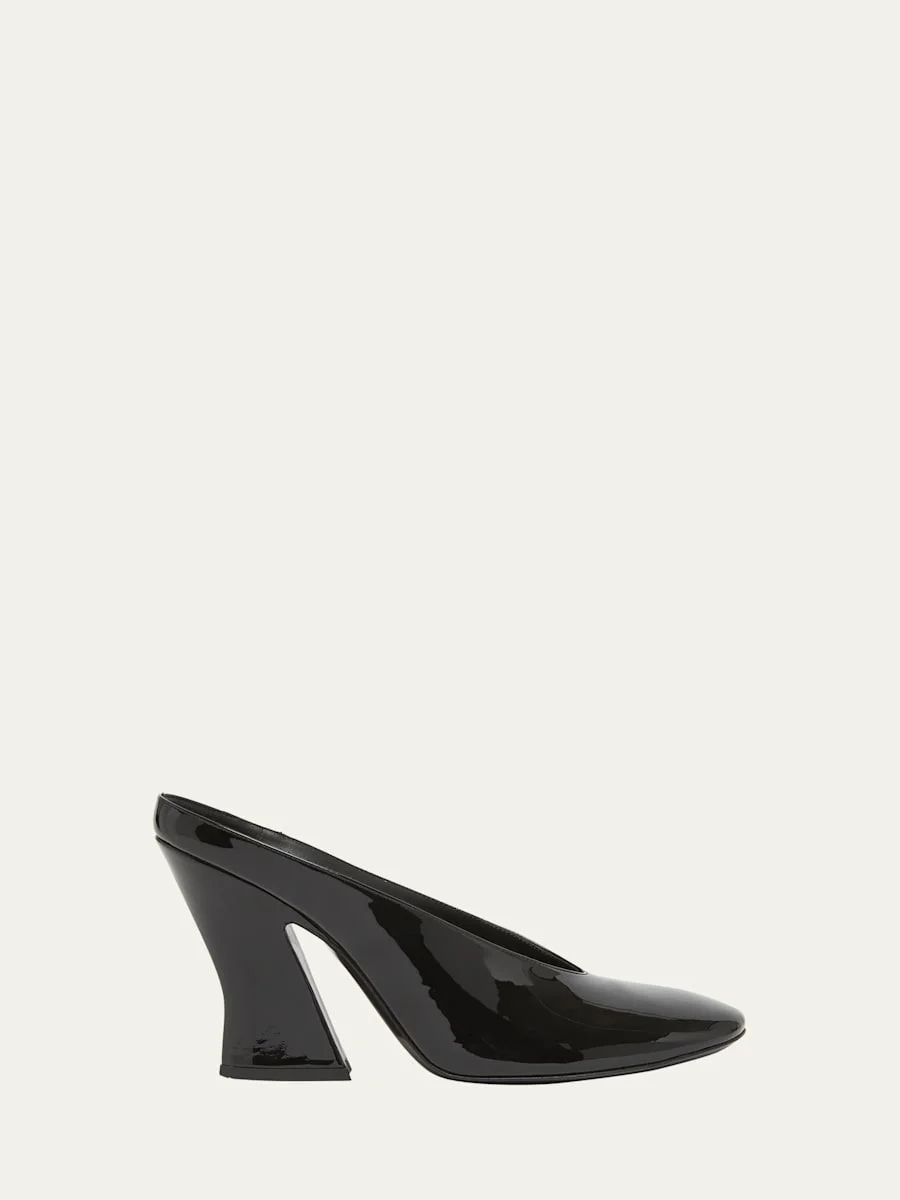 Patent Leather Sculpted Block-Heel Mules - 1