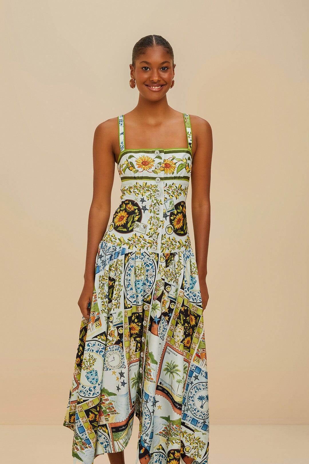 Multicolor Latin Trip Scarves Organic Cotton Midi Dress - 2