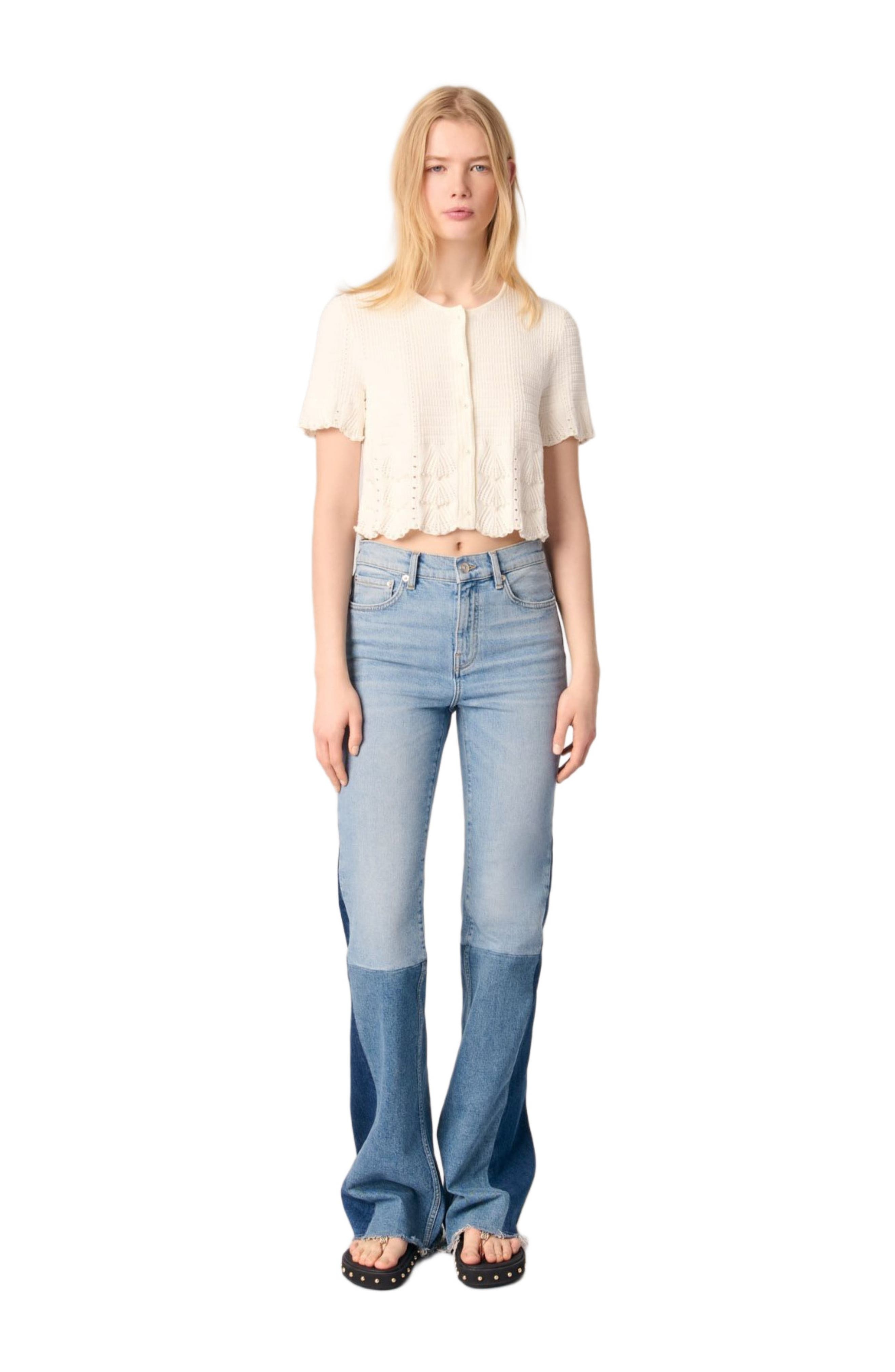maje Beaded pointelle knit cardigan in White at Nordstrom - 3