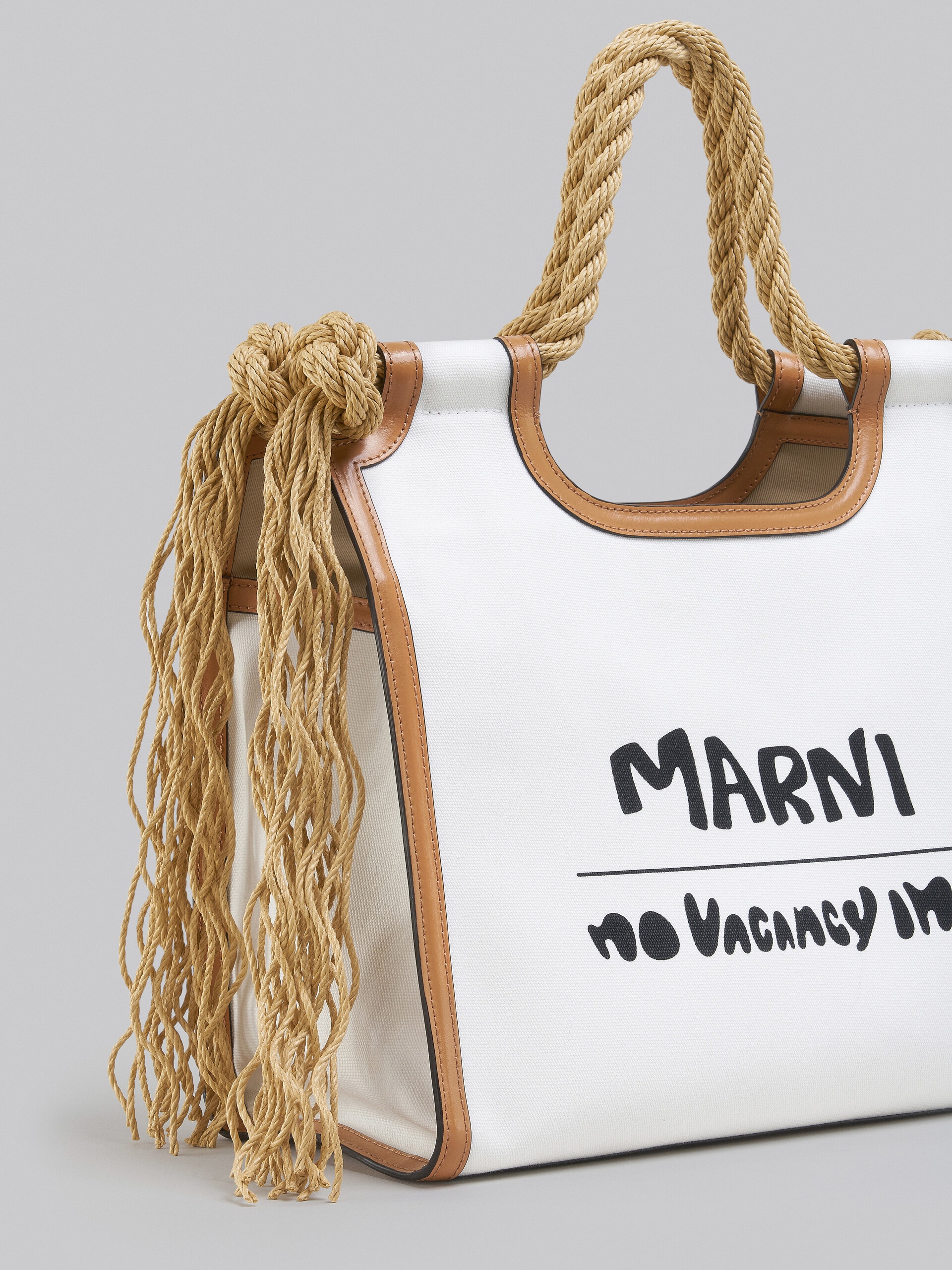 MARNI X NO VACANCY INN - MARCEL TOTE BAG IN WHITE CANVAS WITH BEIGE TRIMS - 5