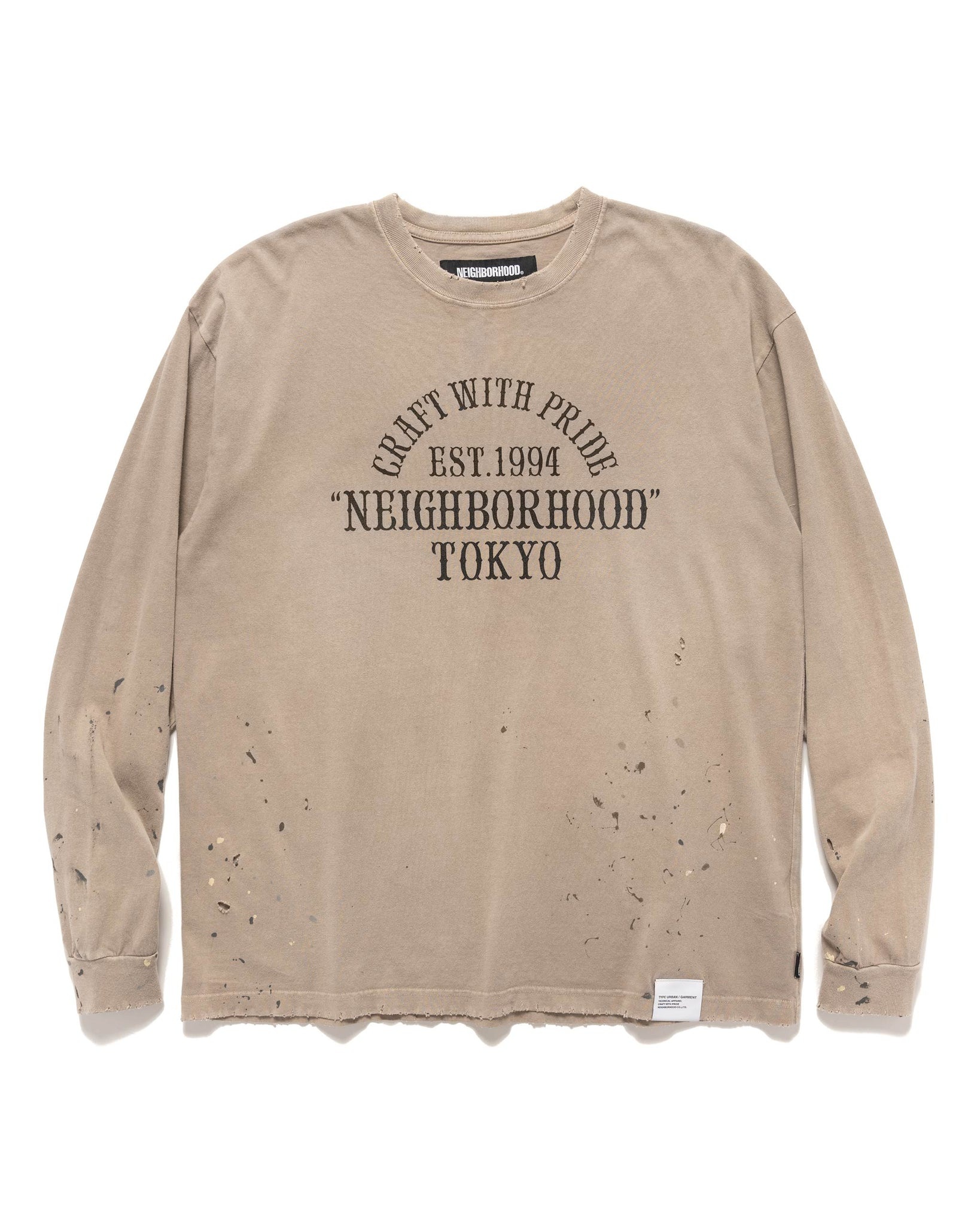 トップス NEIGHBORHOOD DAMAGE SWEATSHIRT GREIGE NEIGHBORHOOD Damage Crewneck LS Greige | havenshop | REVERSIBLE