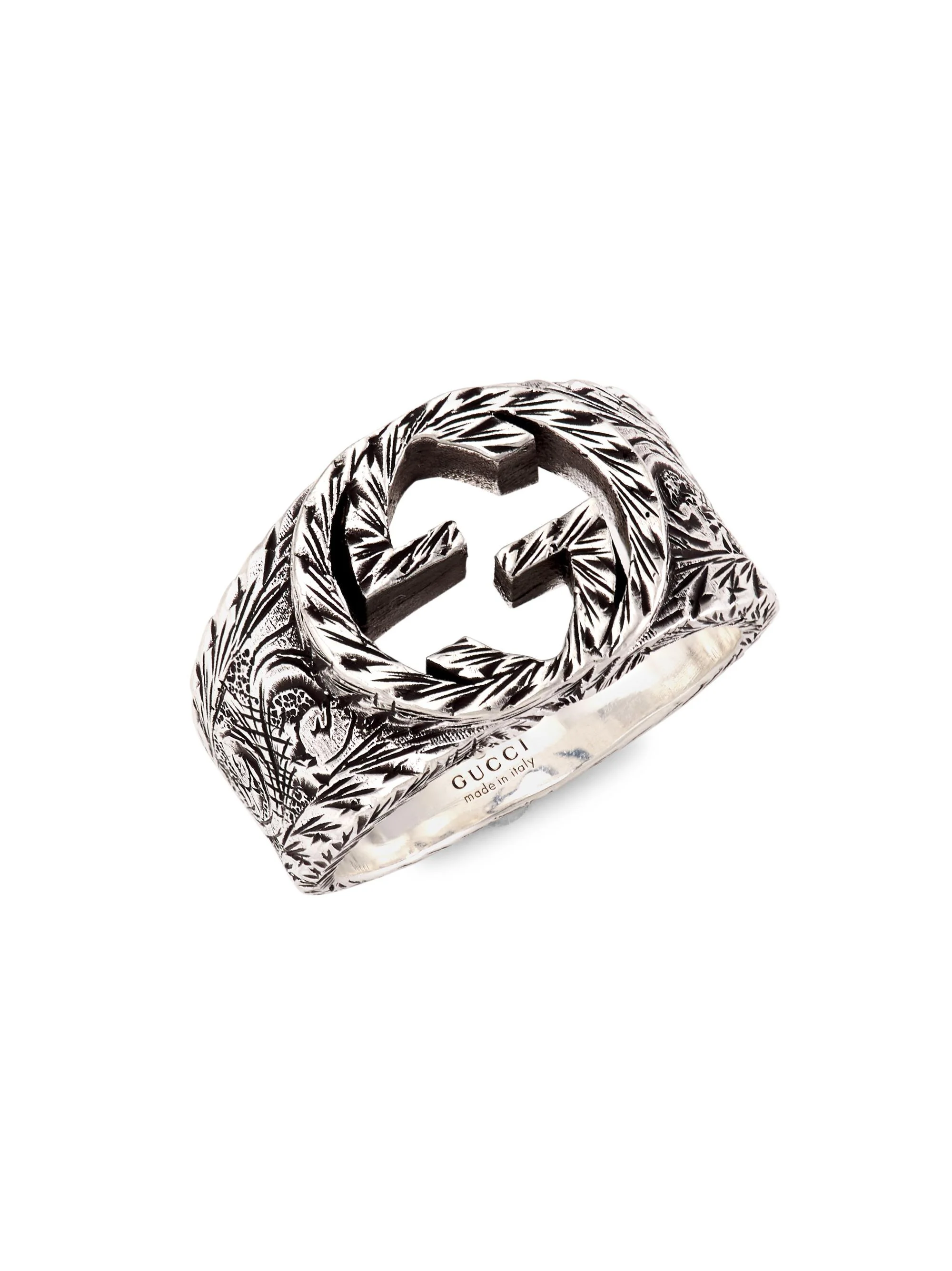 Men's Sterling Silver Interlocking G Paisley Ring - Silver - 1