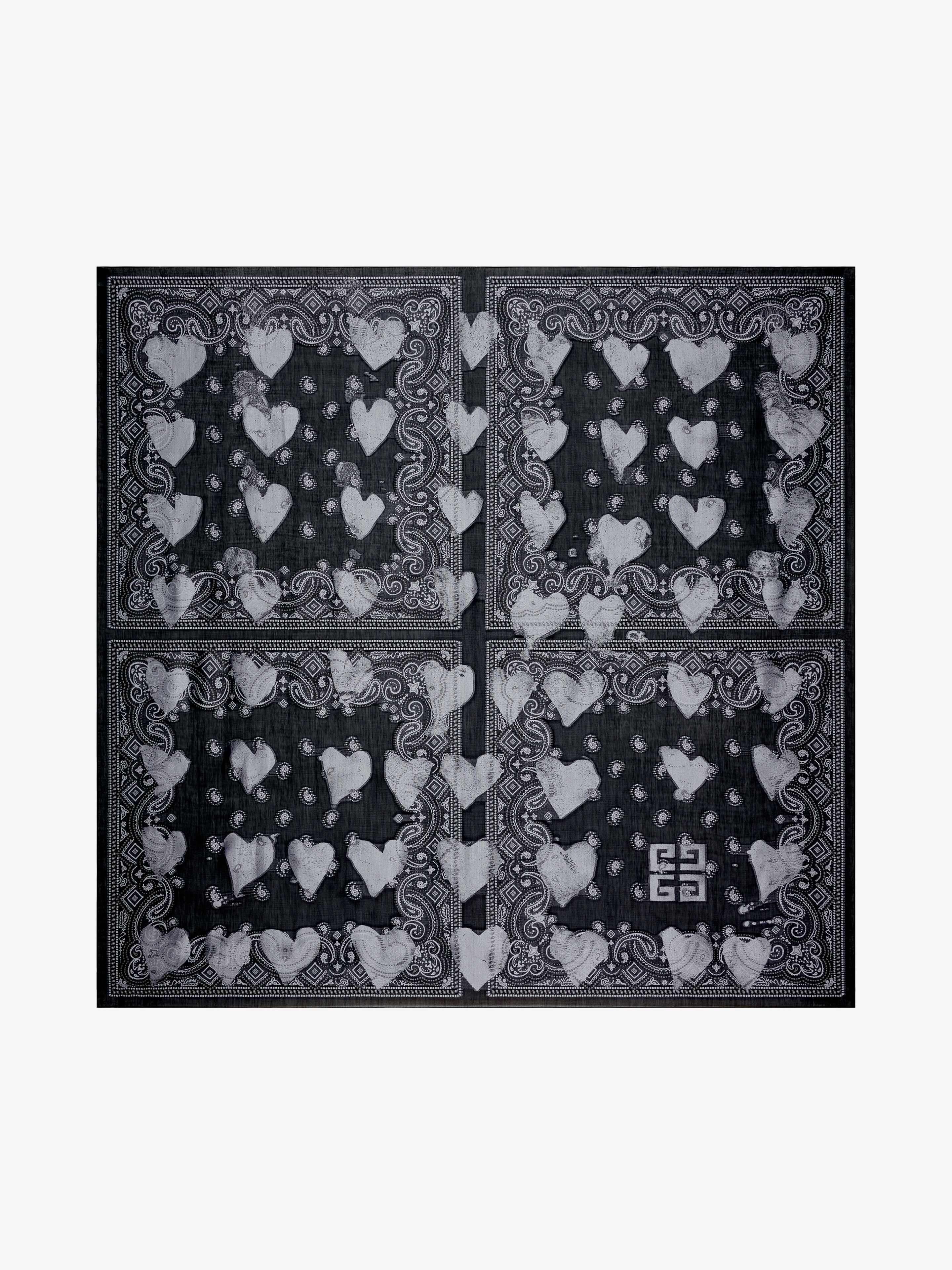 LARGE SCARF IN COTTON WITH STENCIL EFFECT HEART PRINT - 3