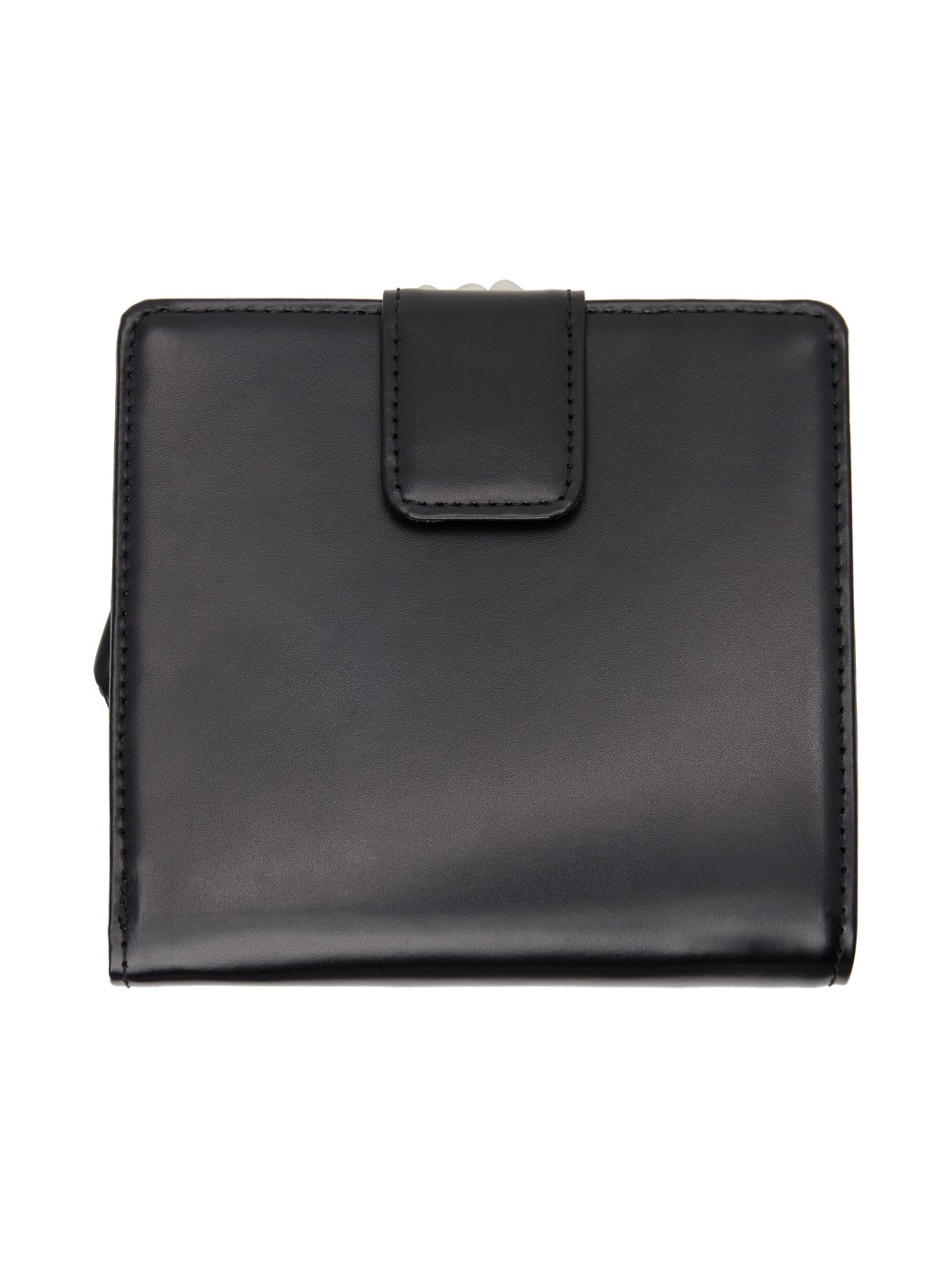 Black Glossy Smooth Leather Clasp Wallet - 2