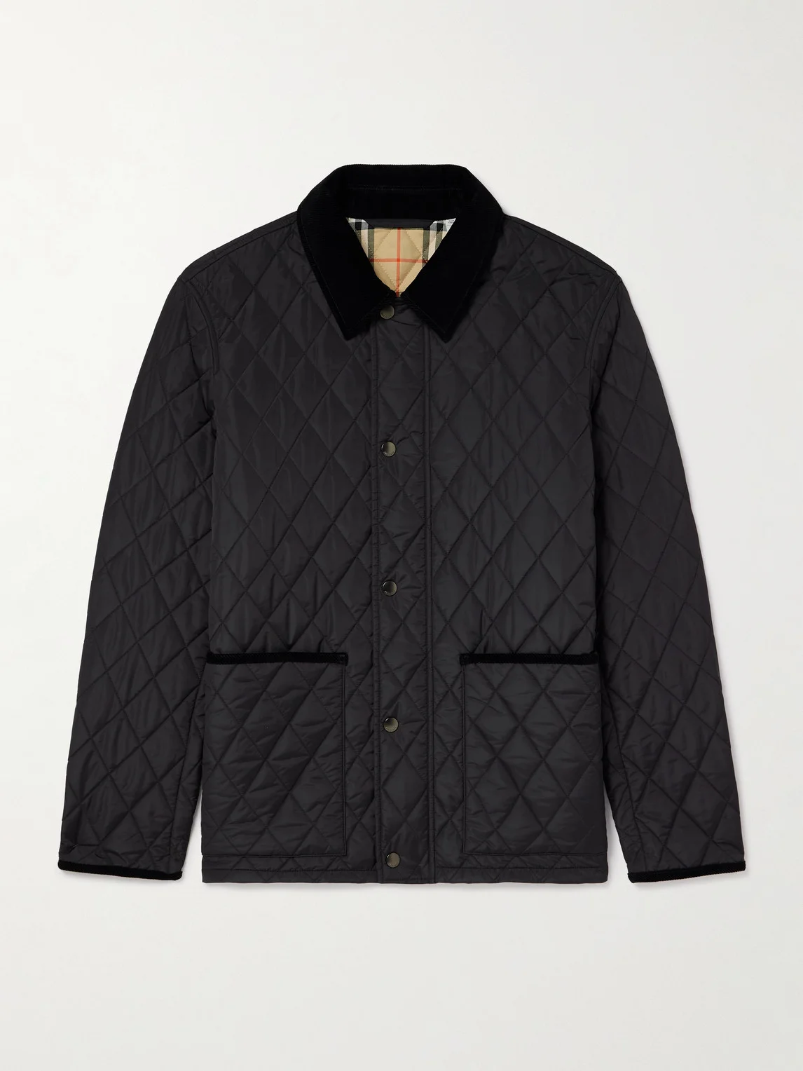 Corduroy-Trimmed Quilted Nylon Barn Jacket - 1
