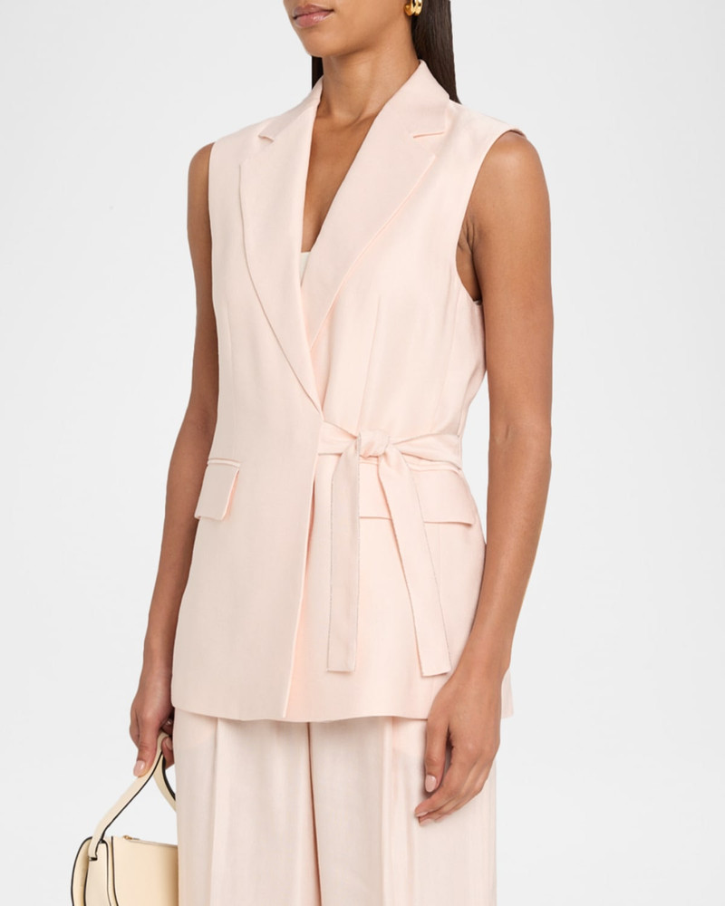 Sleeveless Silk-Blend Wrap Blazer 4