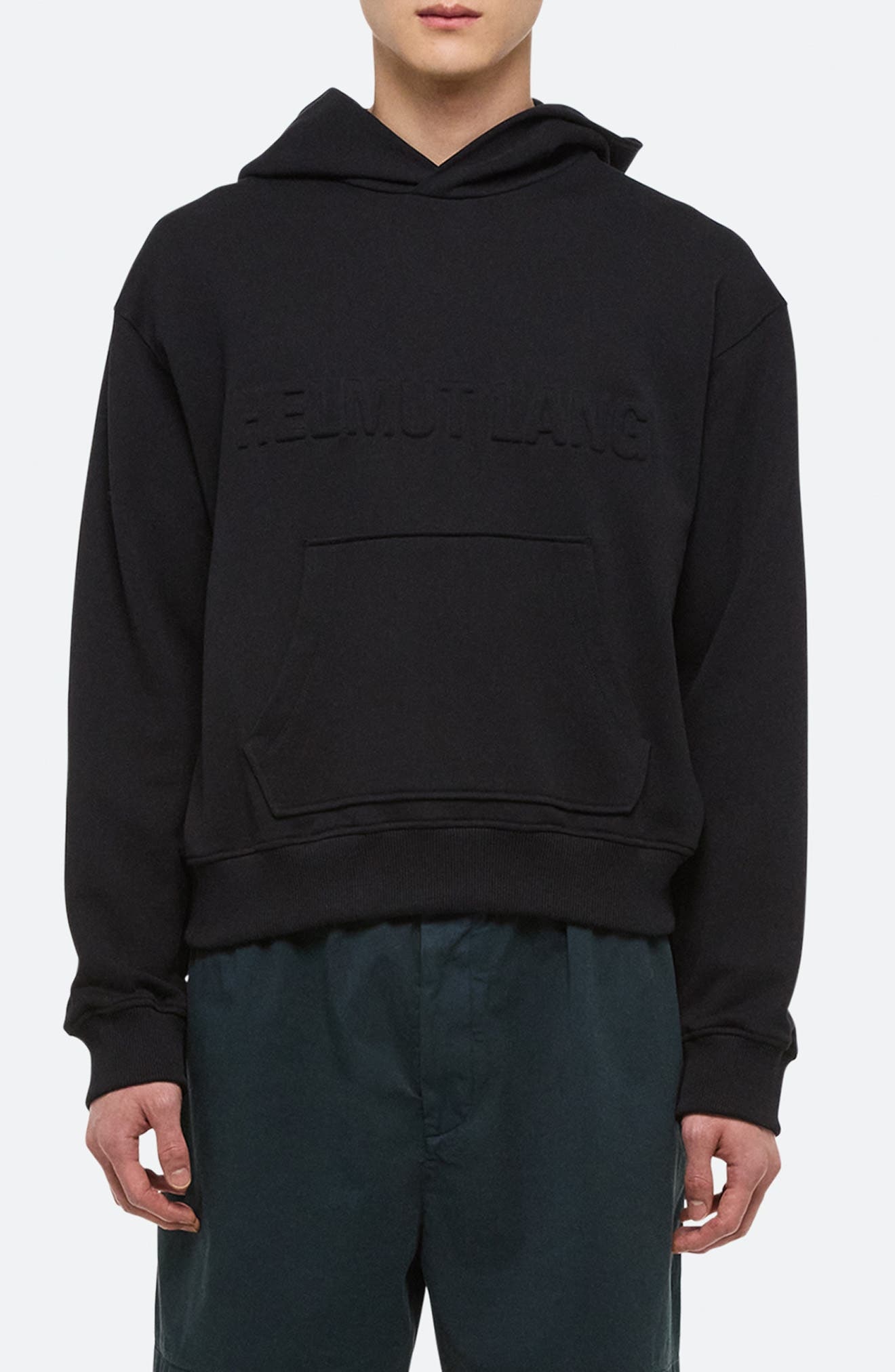 Helmut Lang Embossed Studio Logo Hoodie in Black at Nordstrom - 1