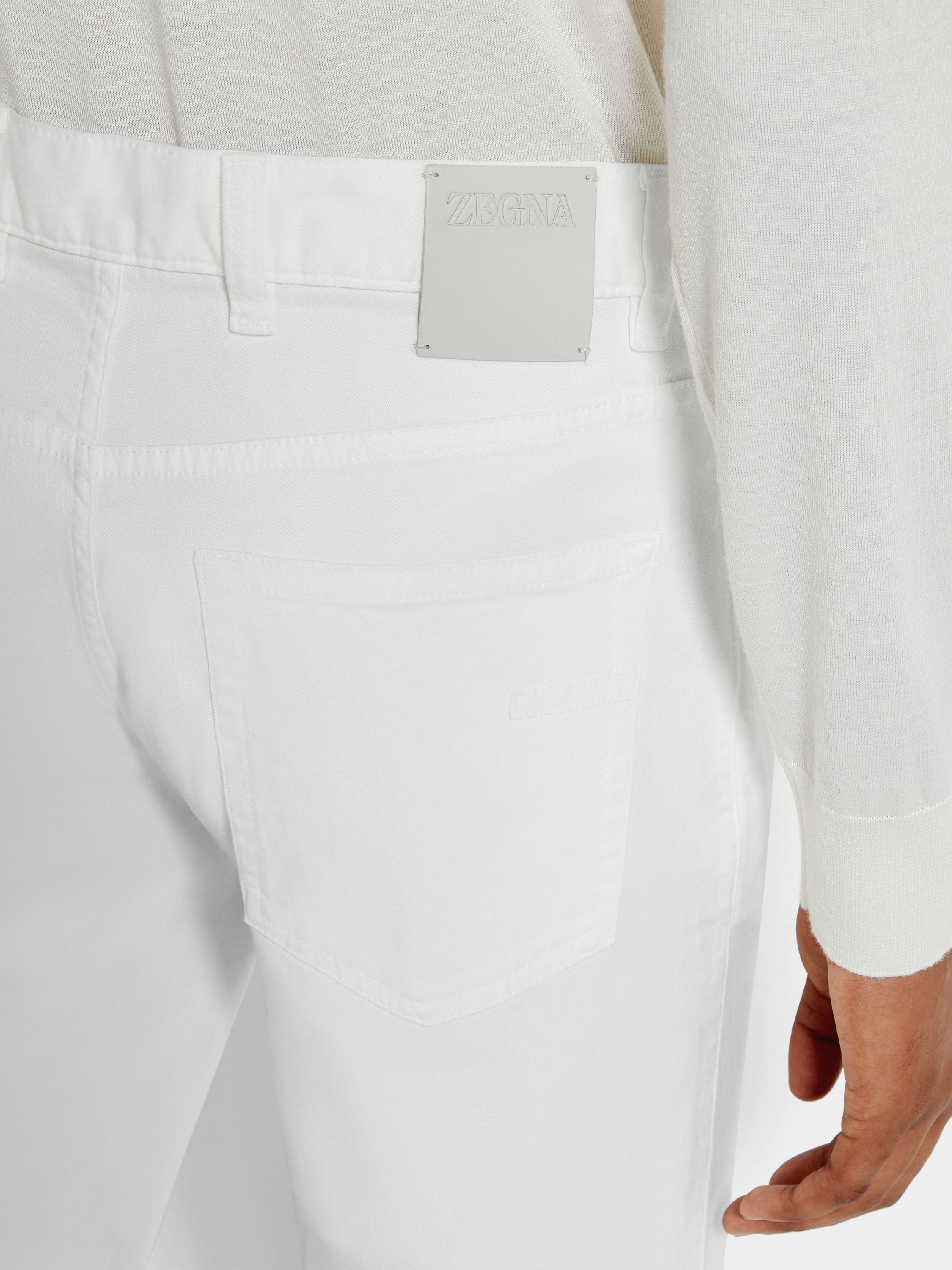 WHITE STRETCH COTTON ROCCIA JEANS - 2