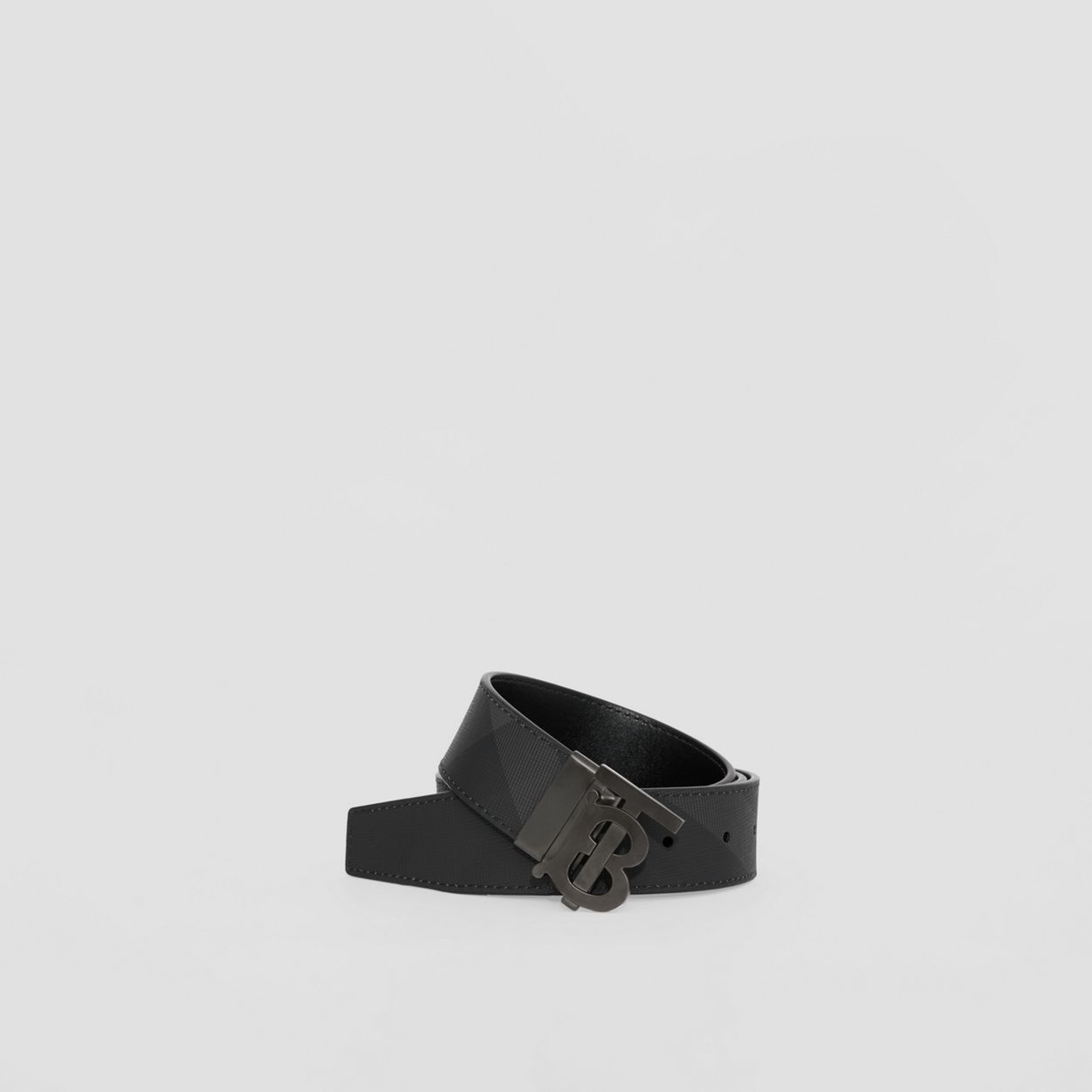 Burberry Reversible Charcoal Check and Leather Belt , Size: 95
