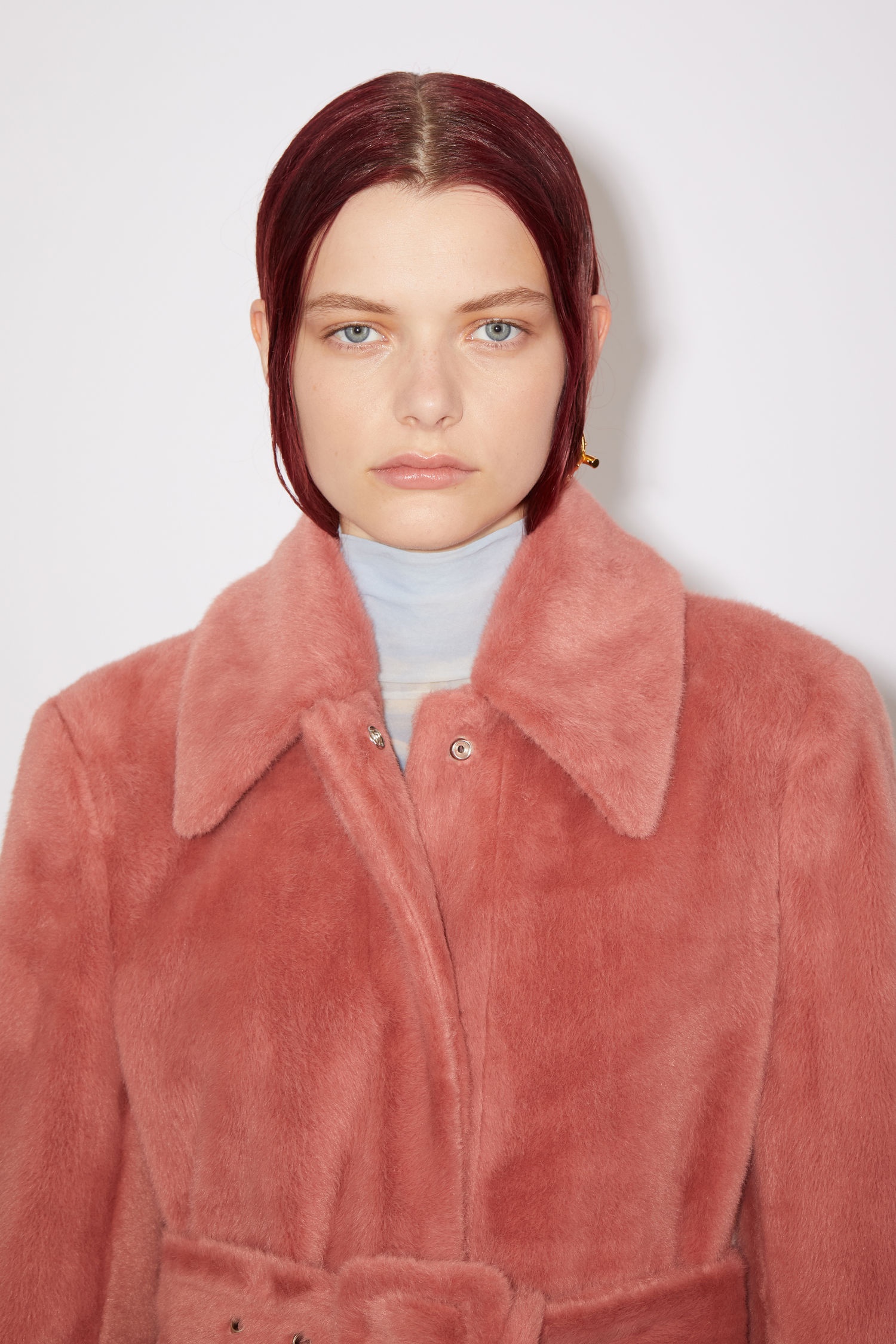 Belted faux fur coat - Raspberry pink - 7