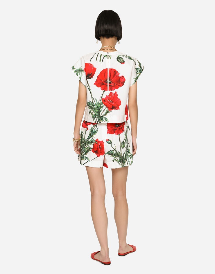 Poppy-print poplin shorts - 3