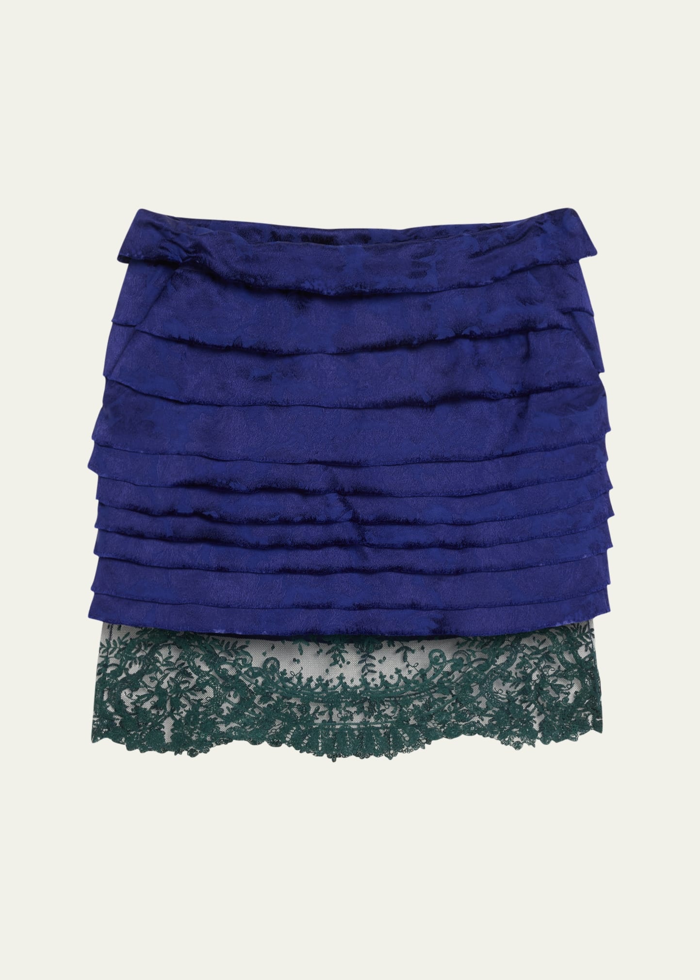 Lace-Hem Ruffled Jacquard Mini Skirt - 1