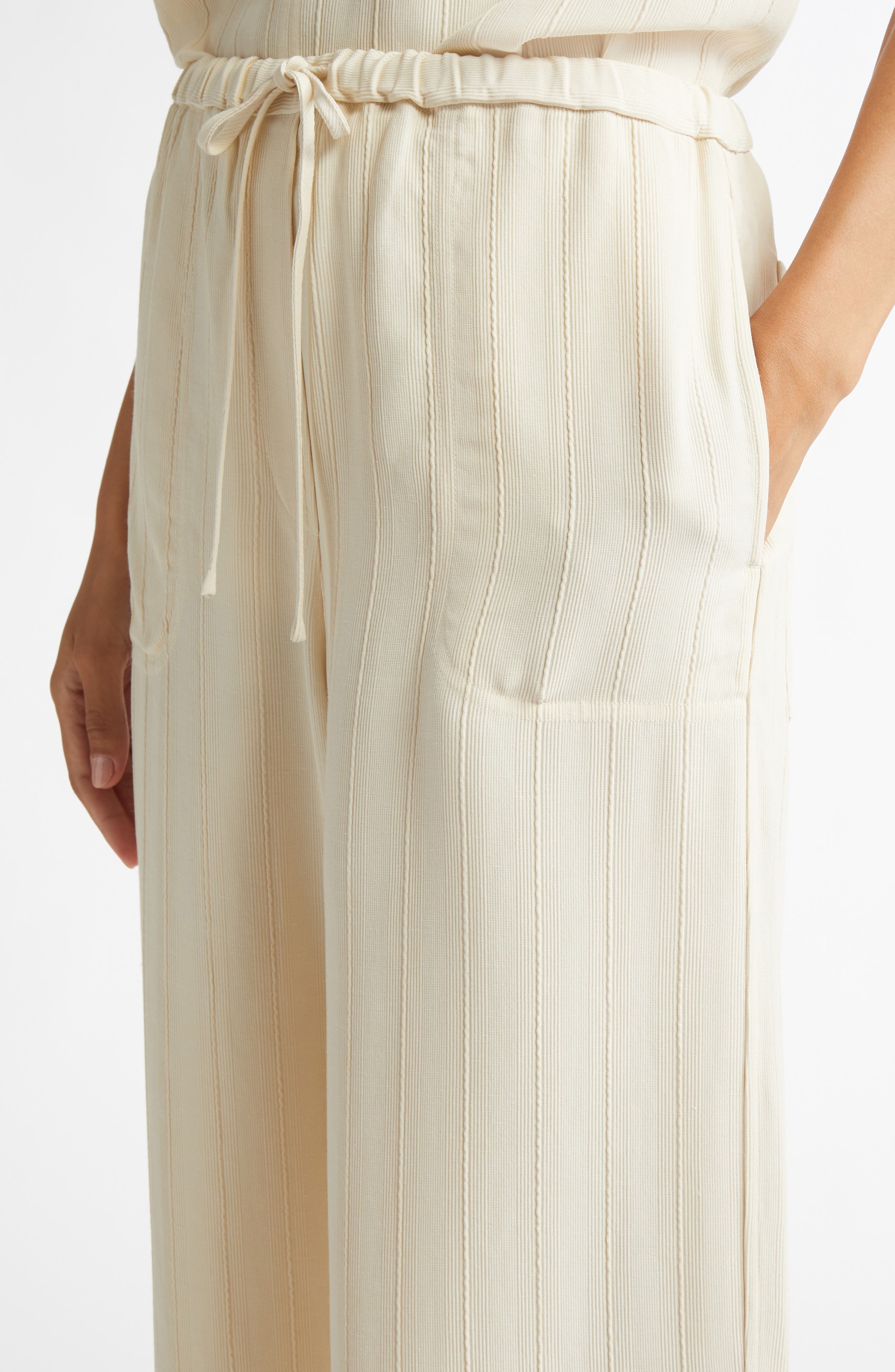 TOTEME Woven Stripe Drawstring Trousers in Ecru at Nordstrom - 4