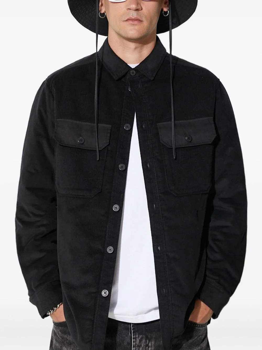 button-fastening corduroy shirt jacket - 1