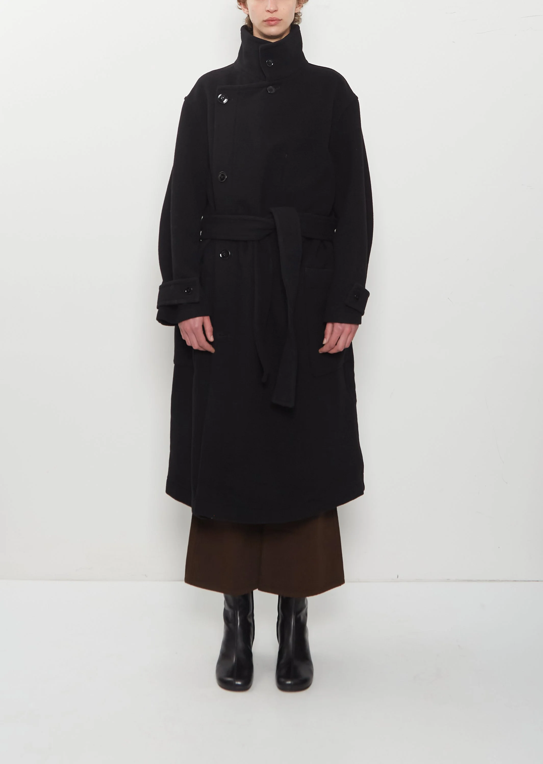 Wrap Wool Coat — Black - 1